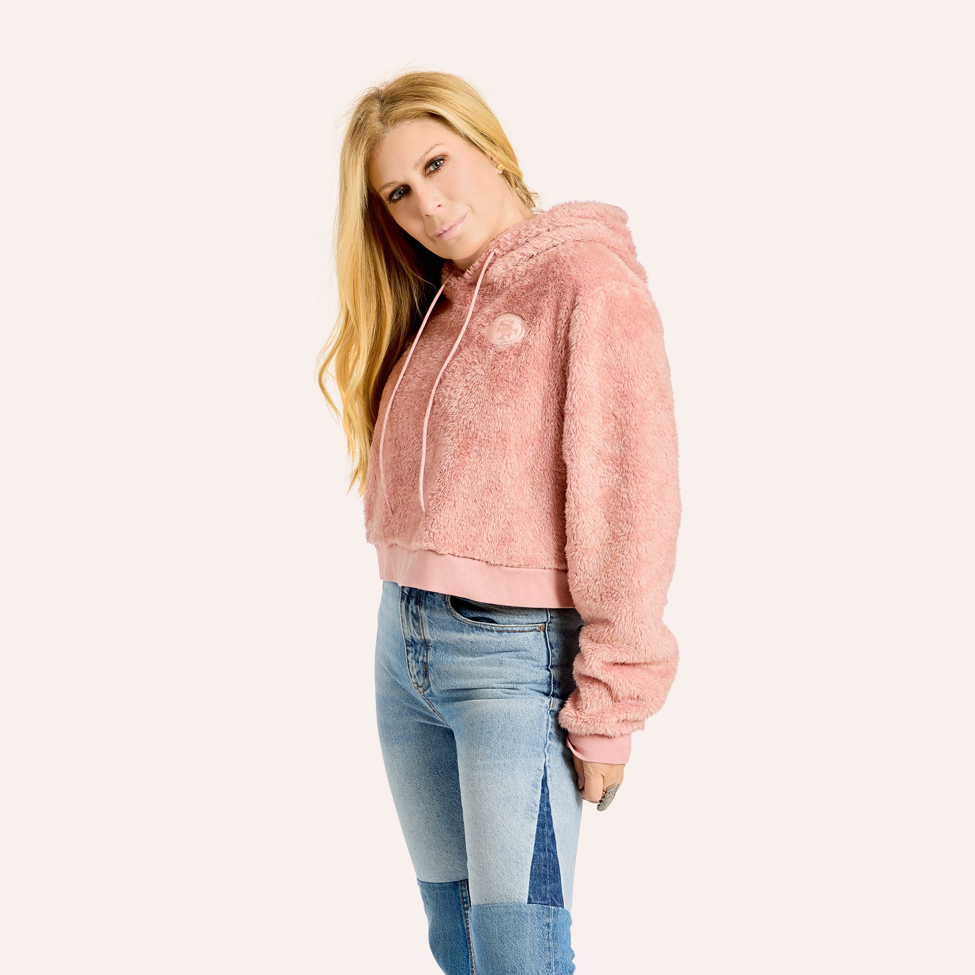 Sweat à capuche court en sherpa ton sur rose des 49ers de San Francisco, par Jill Martin, pour femme