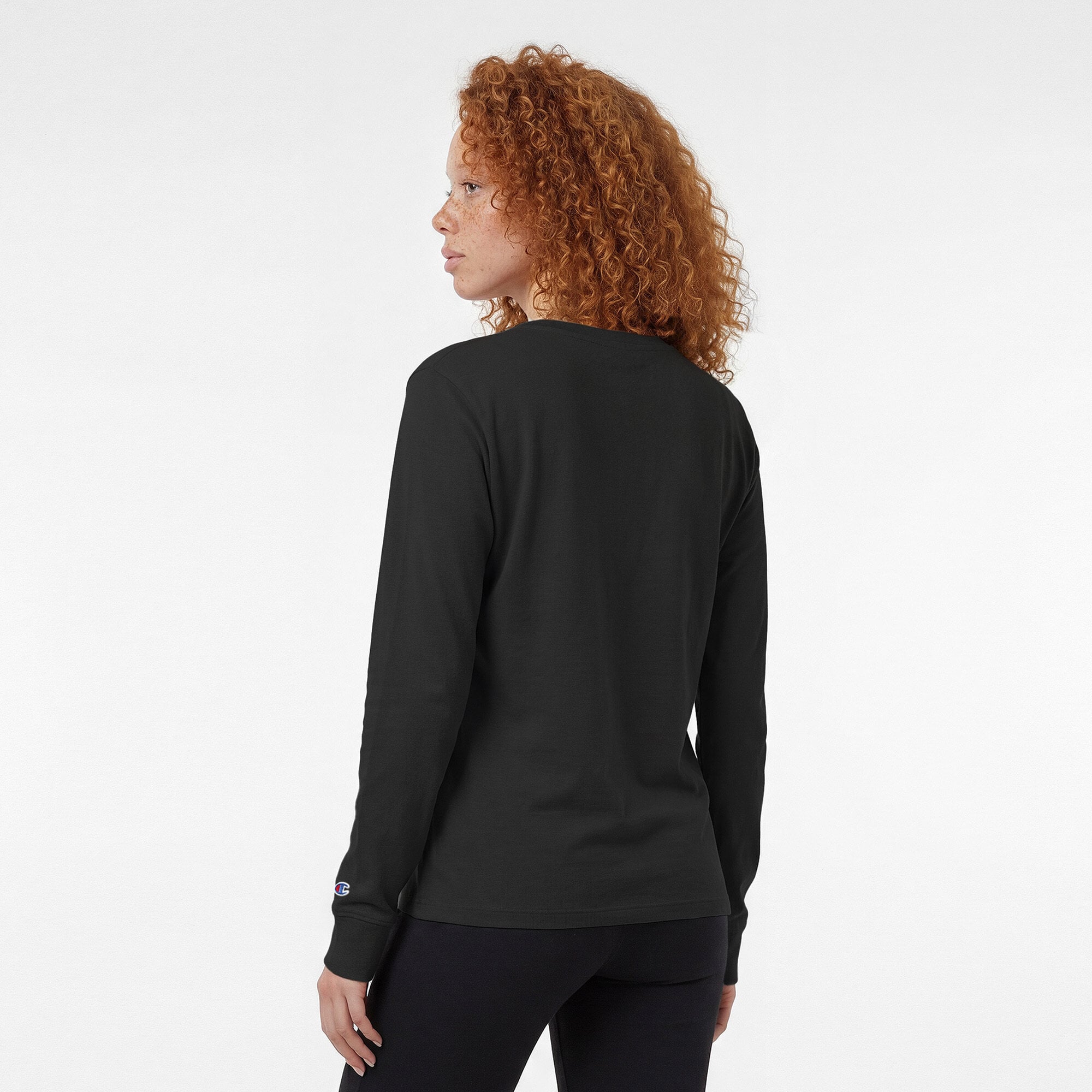 T-shirt à manches longues noir Champion pour femmes, logo principal des 49ers de San Francisco