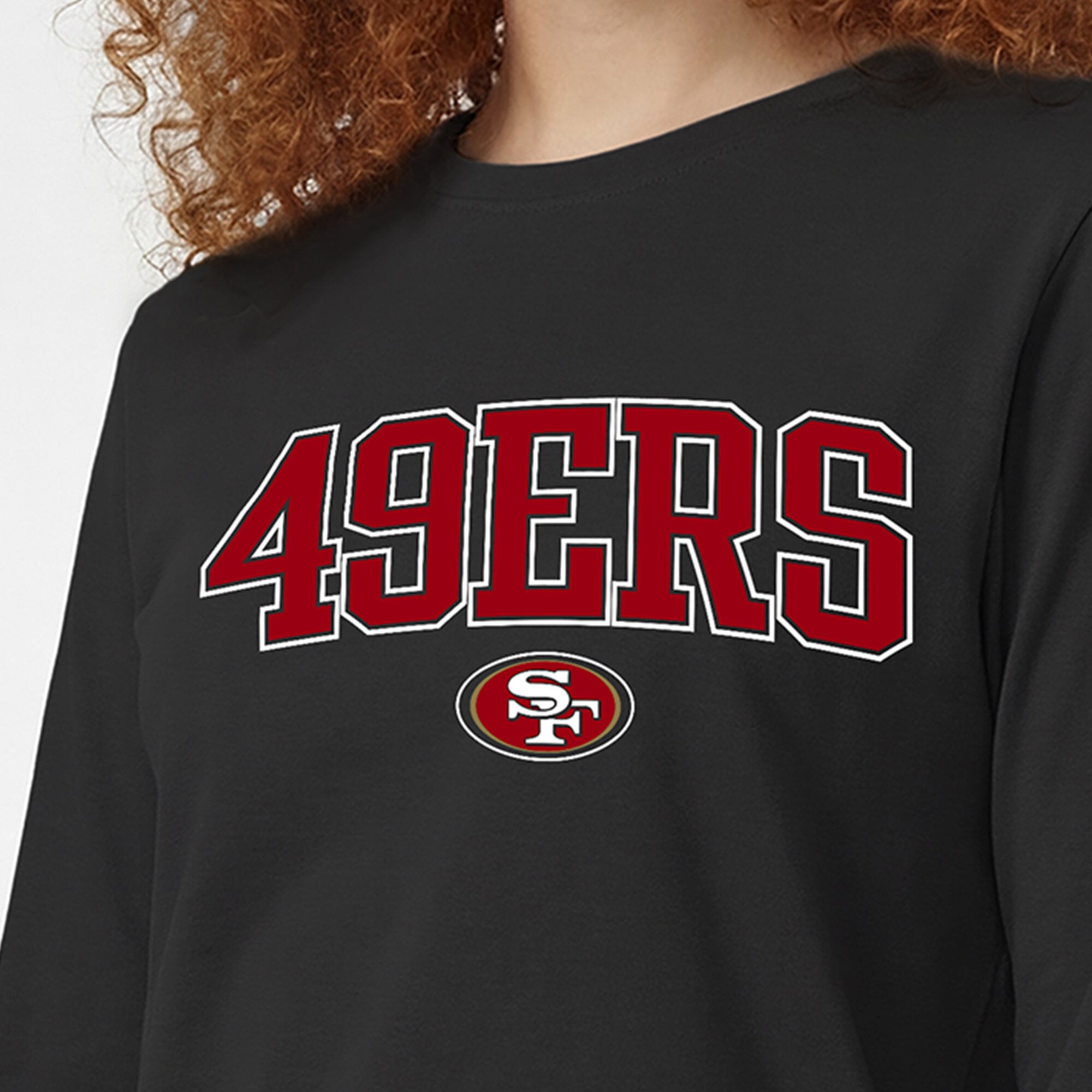 T-shirt à manches longues noir Champion pour femmes, logo principal des 49ers de San Francisco