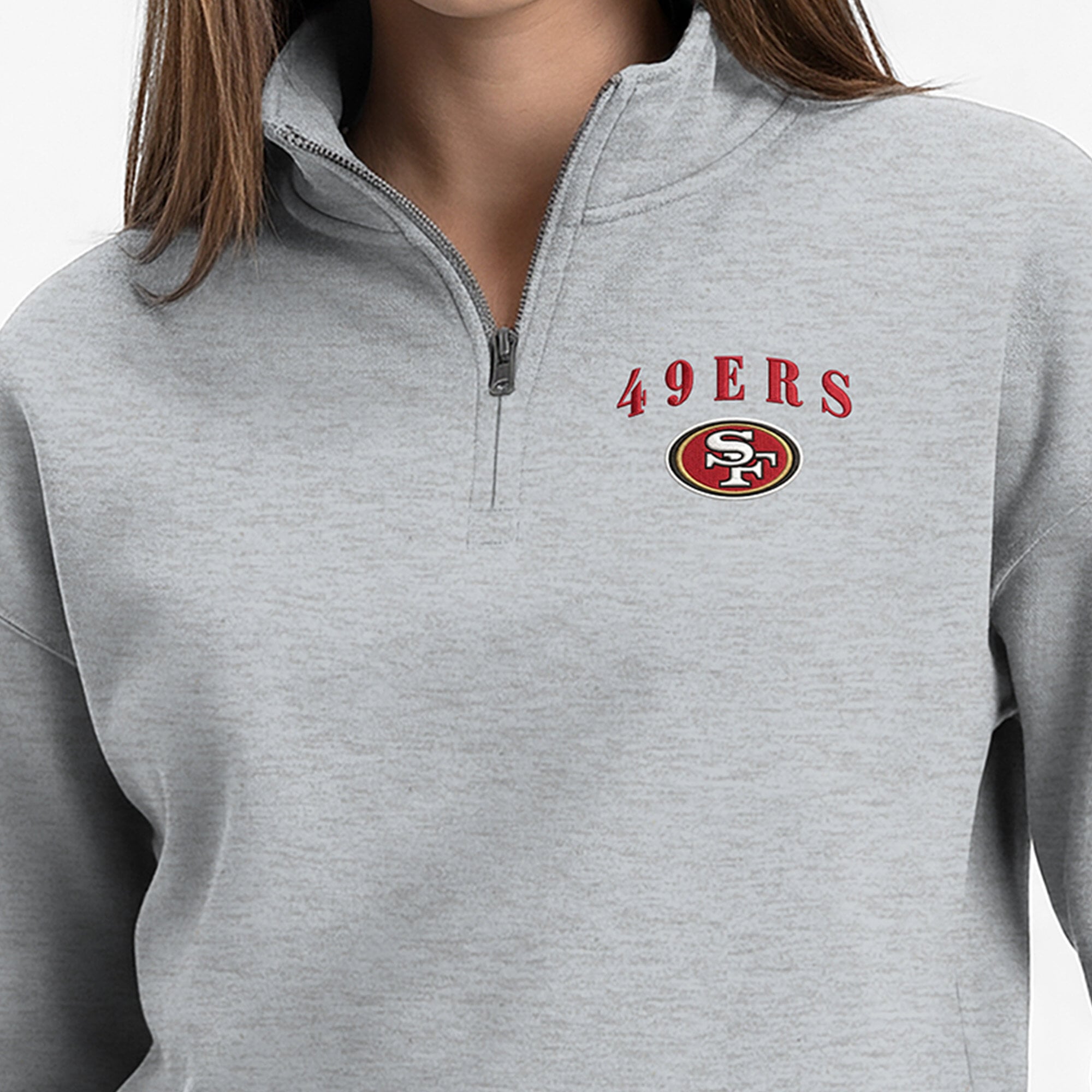 Women's Champion Heather Gray San Francisco 49ers Powerblend Quarter-Zip Sweatshirt