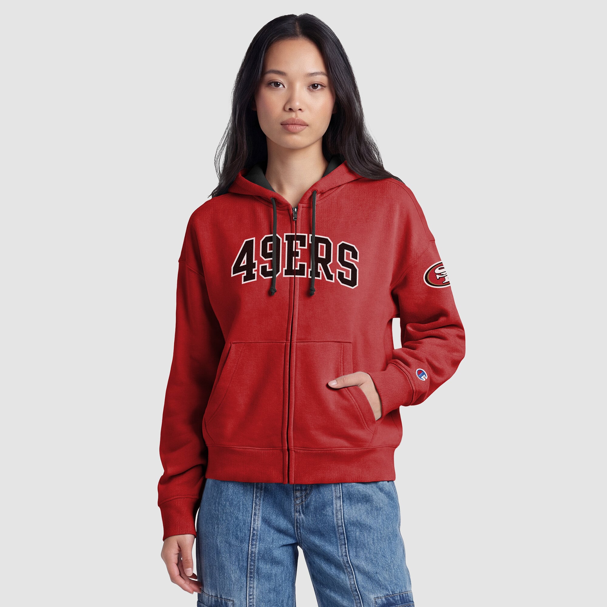 Sweat à capuche zippé Champion Scarlet San Francisco 49ers pour femme