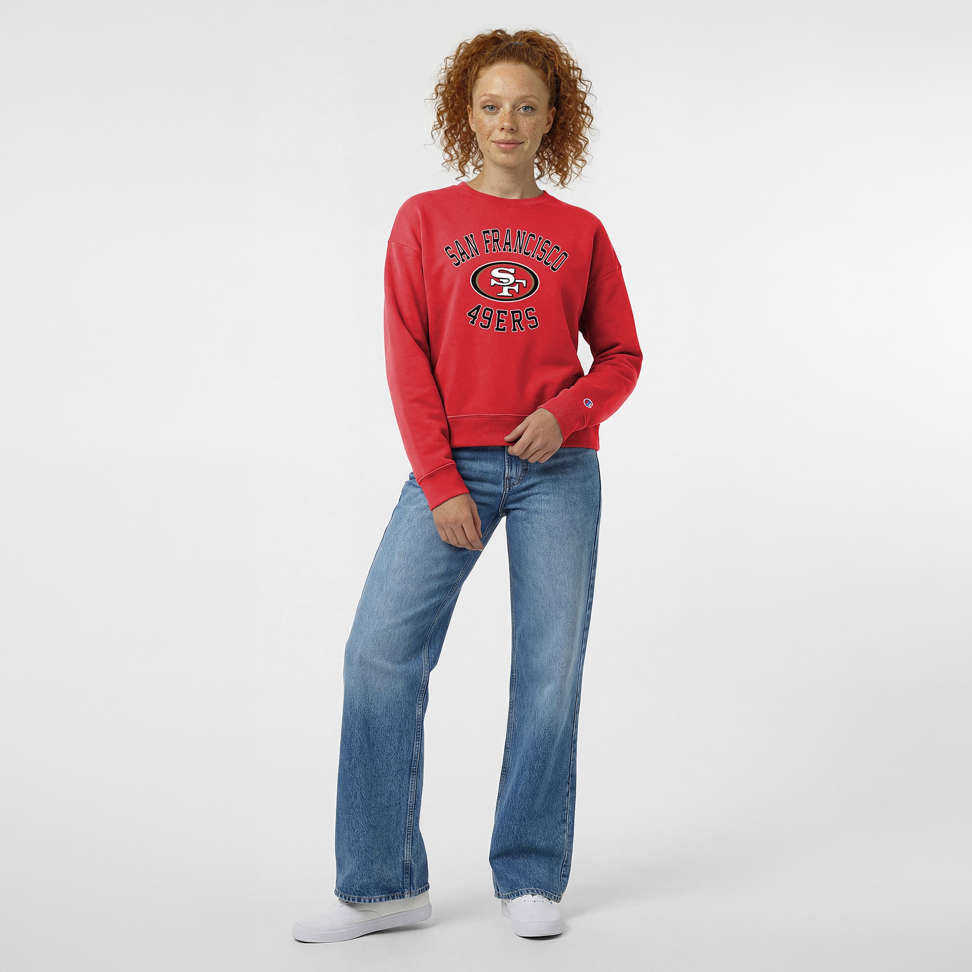Women's Champion Scarlet San Francisco 49ers Heart & Soul Powerblend Sweatshirt