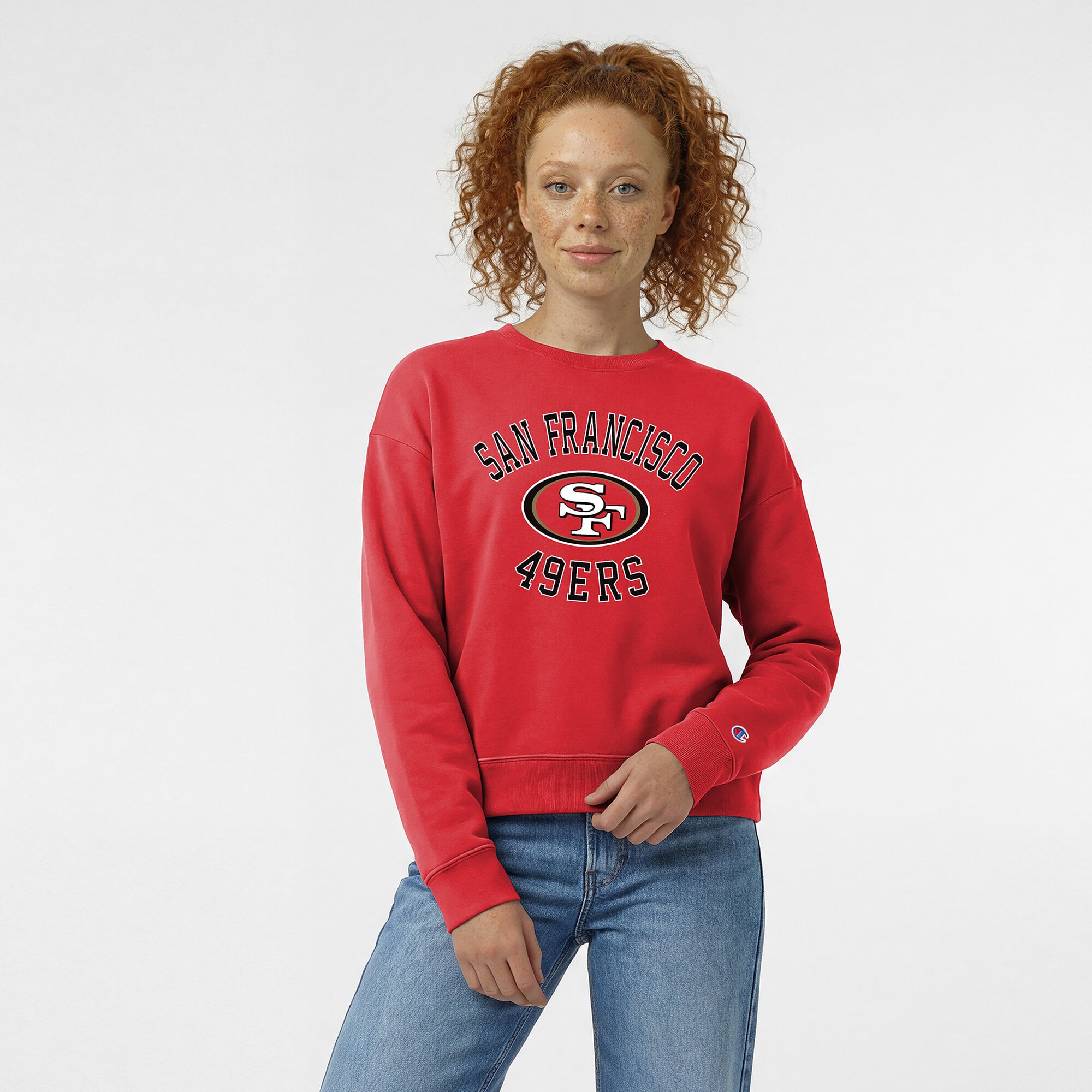 Women's Champion  Scarlet San Francisco 49ers Heart & Soul Powerblend Sweatshirt