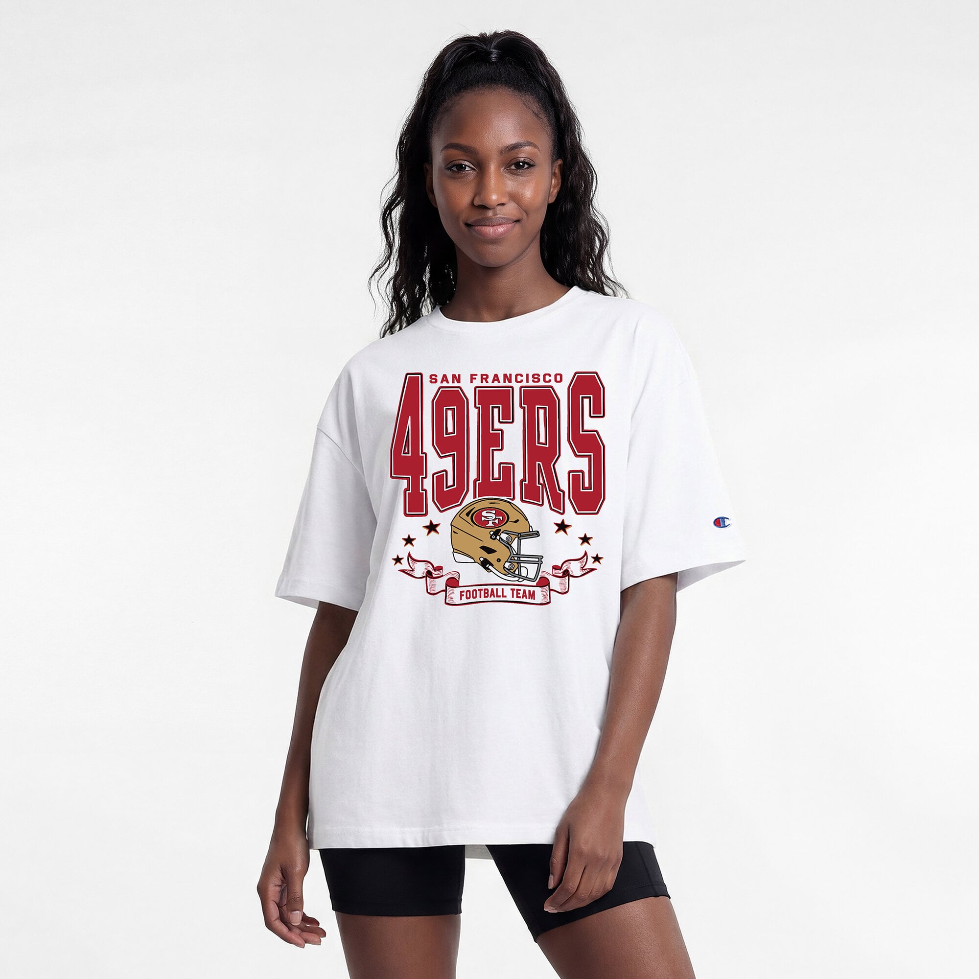 T-shirt oversize blanc Champion pour femmes des 49ers de San Francisco