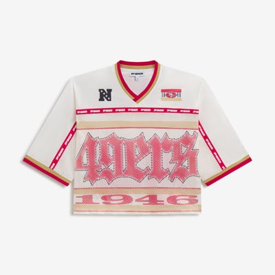 San Francisco 49ers Off Season Women's Cropped Mesh V-Neck Top - Cream
