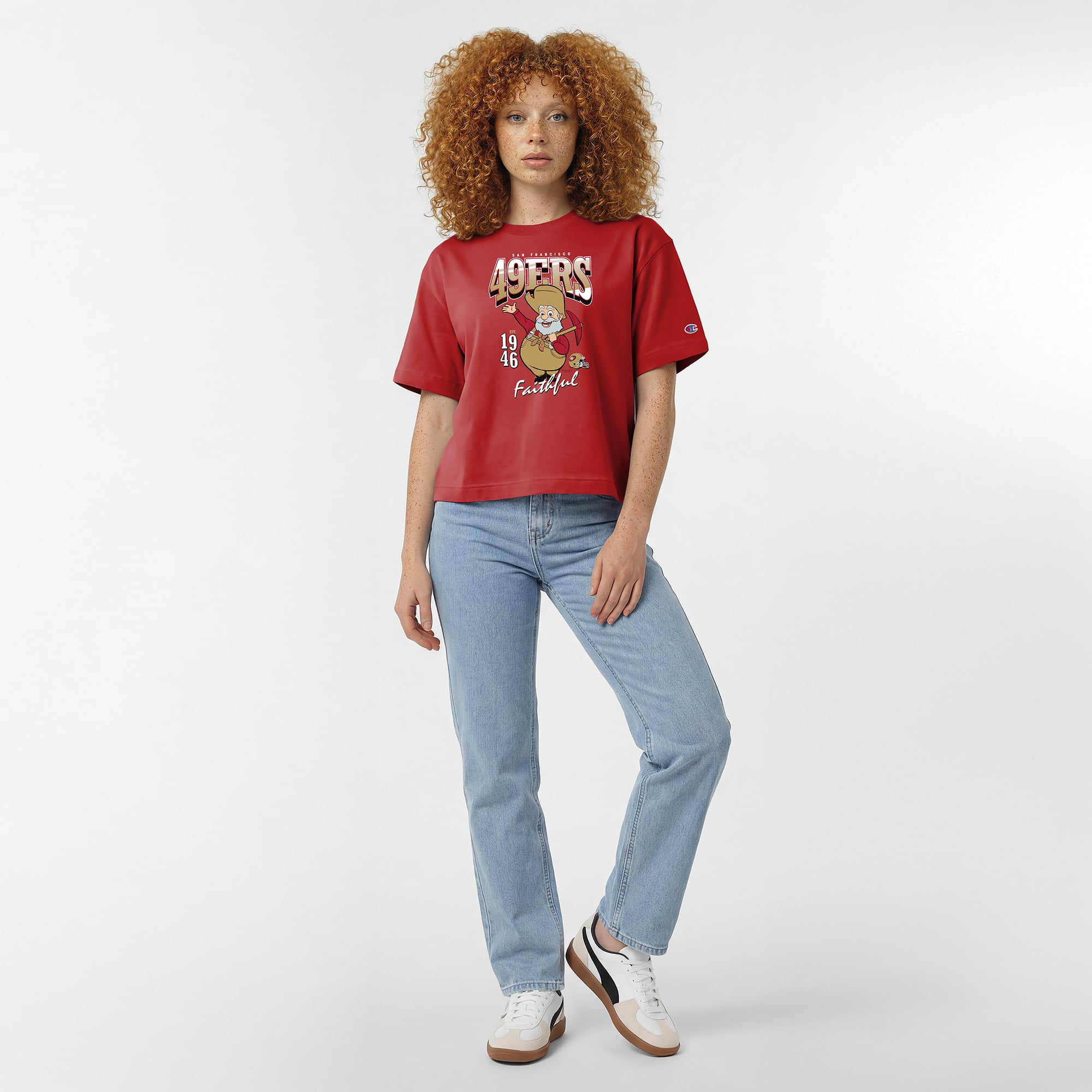 Women's Disney x Champion Scarlet San Francisco 49ers Stinky Pete All-Star T-Shirt