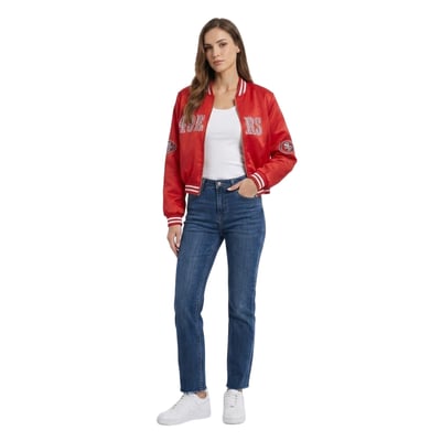 San Francisco 49ers FABGATING by Cuce Women's Cropped Team Full-Zip Bomber Jacket - Scarlet