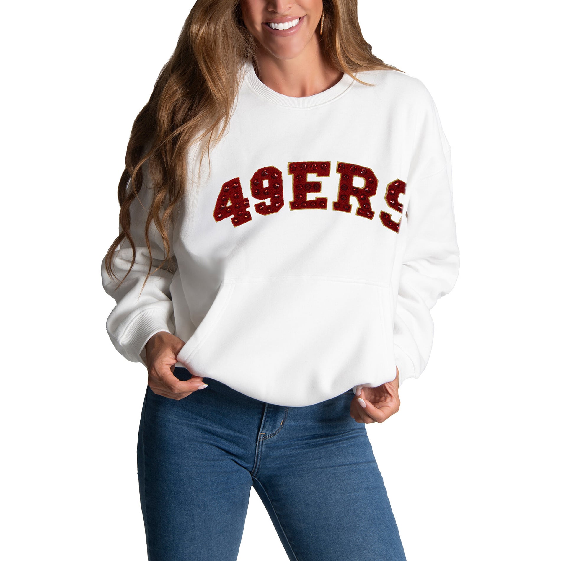 Sweat-shirt FABGATING pour femme, blanc, San Francisco 49ers, en chenille orné de bijoux