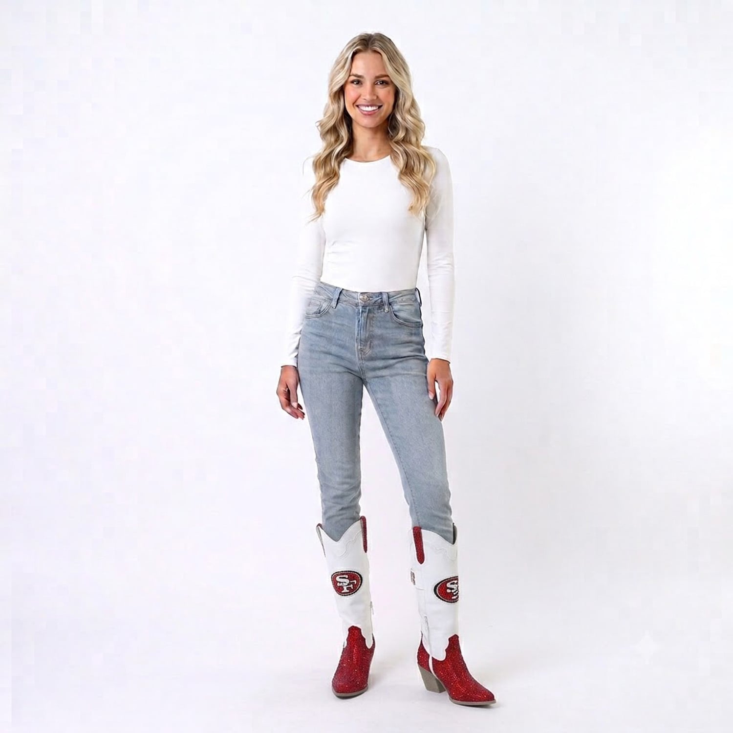 Bottes de cowboy blanches FABGATING by Cuce White San Francisco 49ers Crystal pour femmes