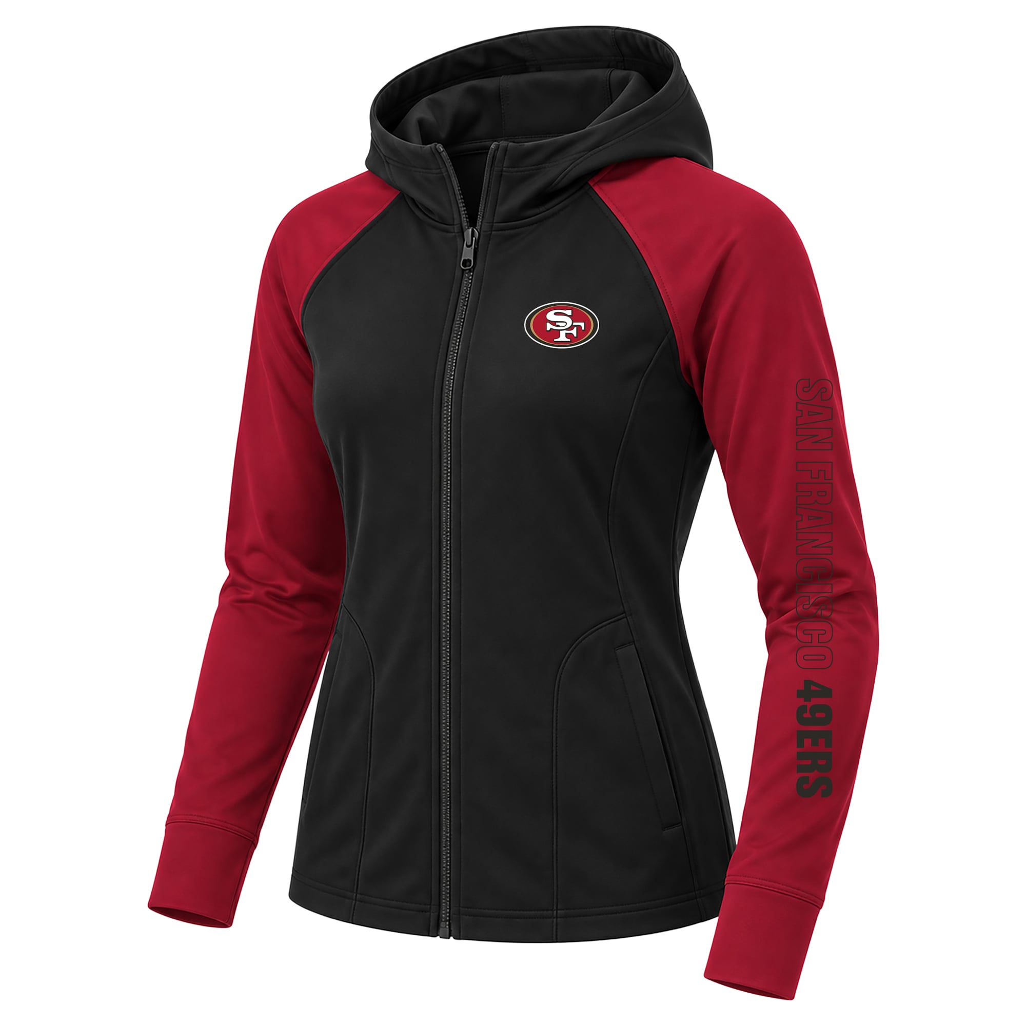 Sweat à capuche zippé Fanatics noir pour femme, modèle Cornerback Blitz des 49ers de San Francisco, grande taille
