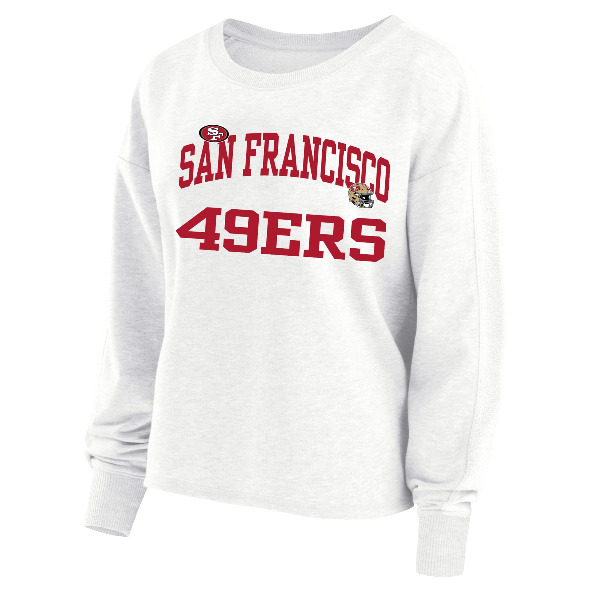 Sweat-shirt oversize grande taille pour femme Fanatics Fred Warner blanc des 49ers de San Francisco, avec nom et numéro.