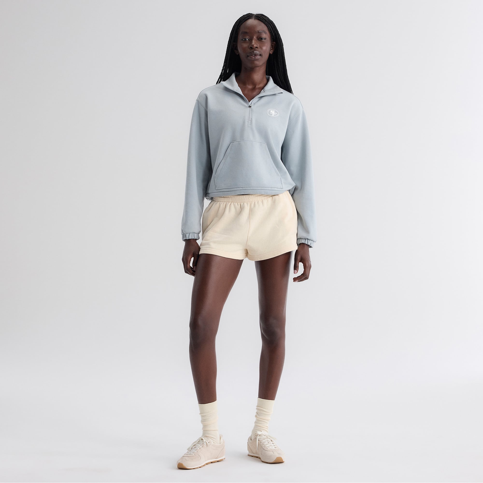 Pull-over oversize gris San Francisco 49ers pour femme, style pochette, en mélange de trois matières, fermeture éclair au quart