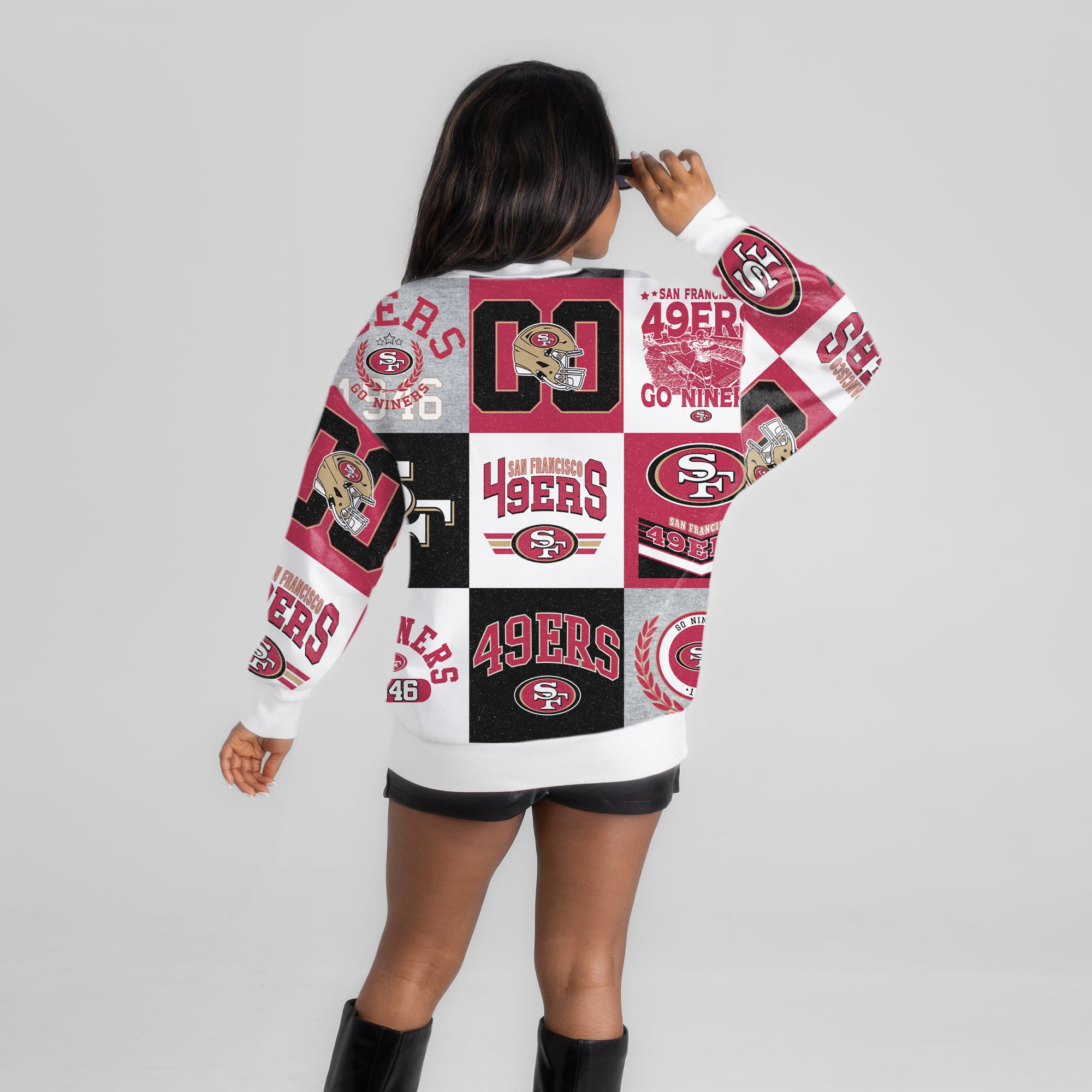 Women's Gameday Couture White San Francisco 49ers Highlight Reel Repeat Premium Fleece Sweatshirt