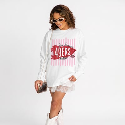 San Francisco 49ers Gameday Couture Women's Rally Stripe Oversized Long Sleeve T-Shirt - White