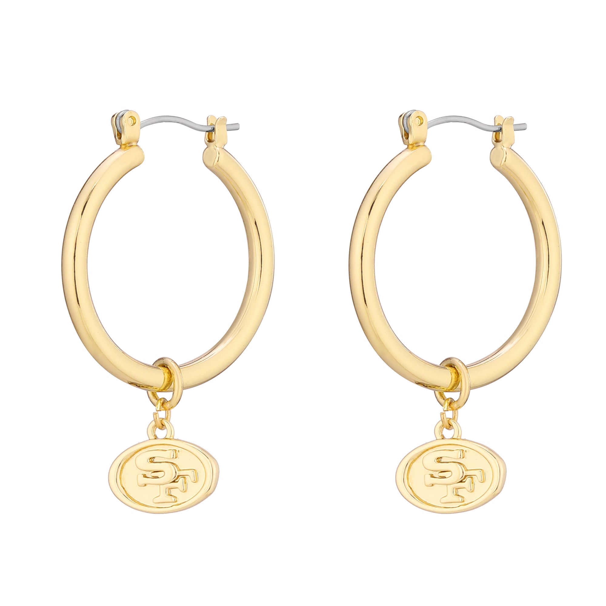 Boucles d'oreilles créoles LUV AJ Gold San Francisco 49ers XL pour femmes, avec logo.