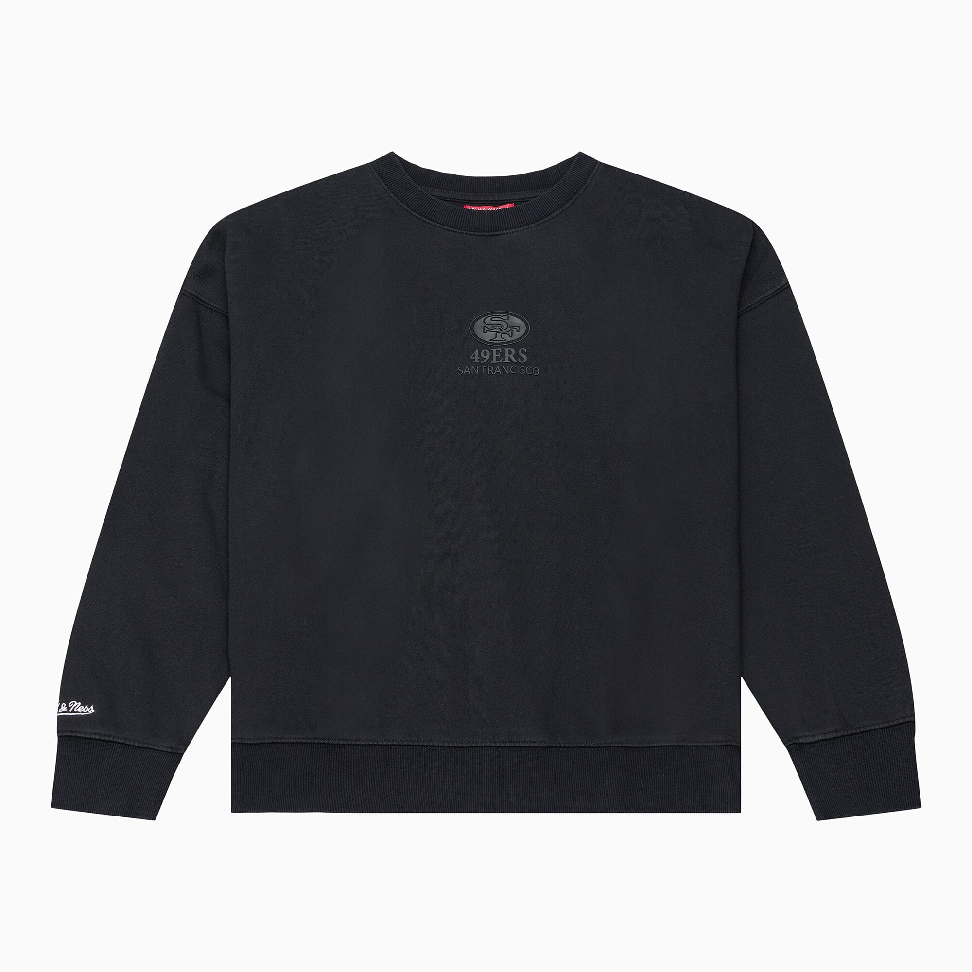 Sweat-shirt polaire Mitchell & Ness Core Essentials Micro Logo noir pour femme, modèle San Francisco 49ers.