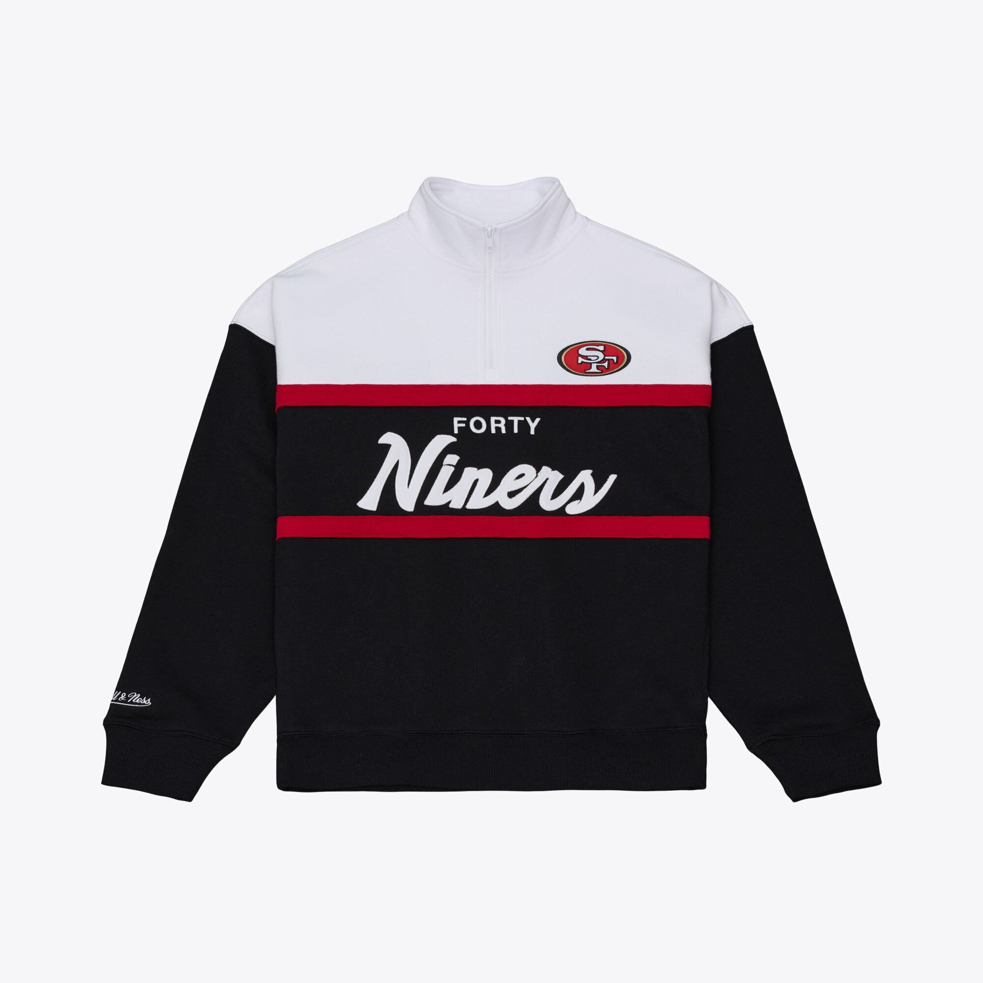 Pull à col zippé Mitchell & Ness noir pour femme, modèle San Francisco 49ers Head Coach