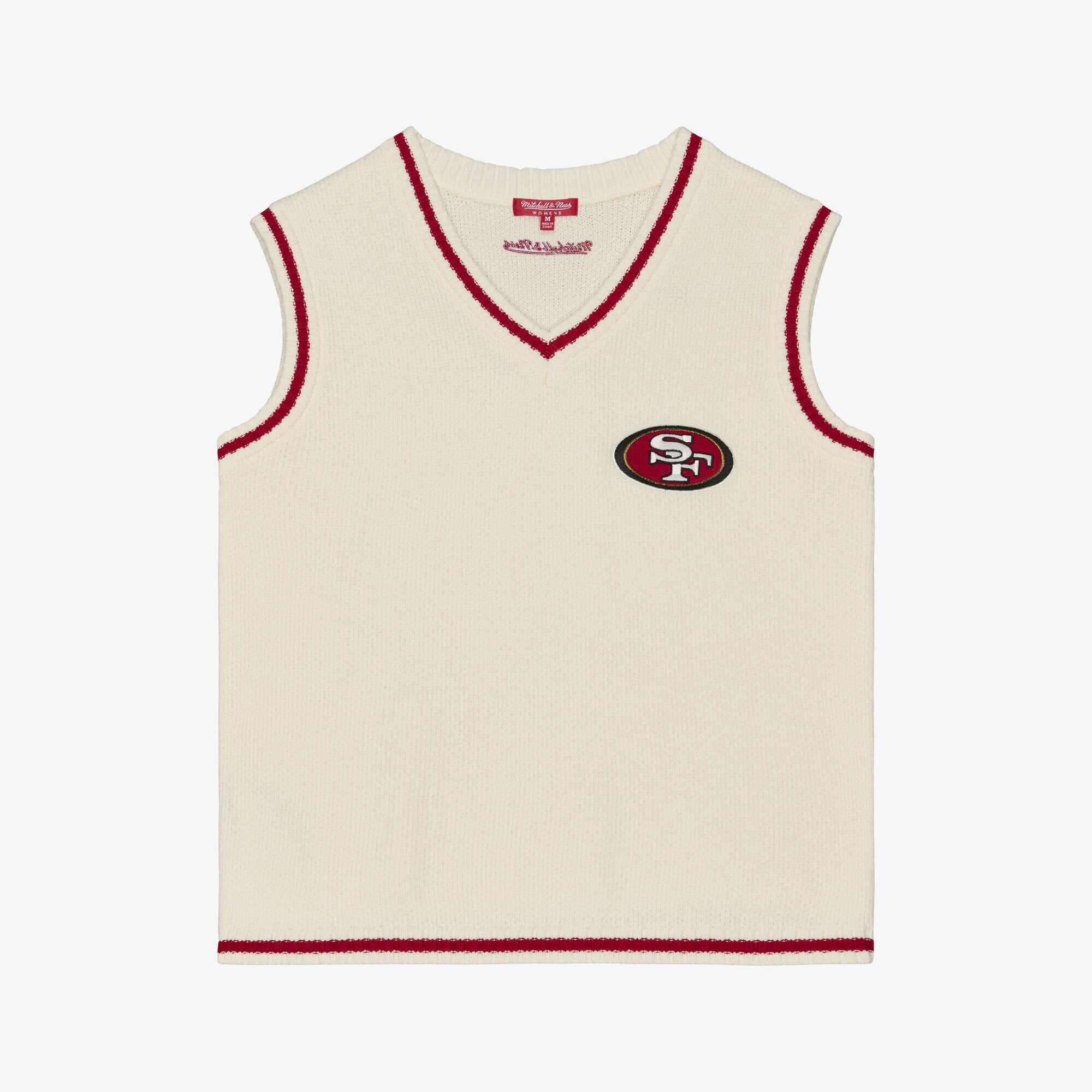 Women's Mitchell & Ness Cream San Francisco 49ers Retro Roots V-Neck Sweater Vest