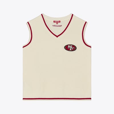 San Francisco 49ers Mitchell & Ness Women's Retro Roots V-Neck Sweater Vest - Cream