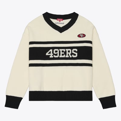 San Francisco 49ers Mitchell & Ness Women's Retro Roots V-Neck Sweater - Cream/Black