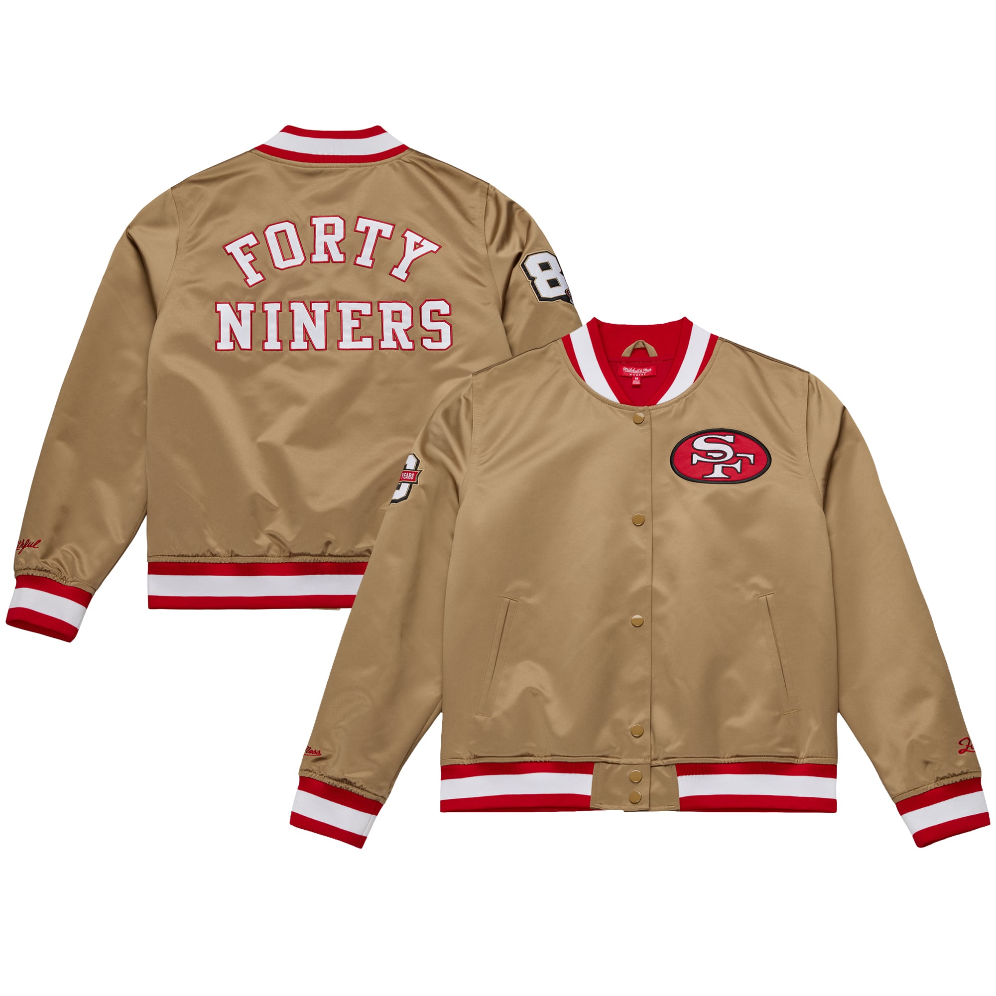 Women's Mitchell & Ness Scarlet San Francisco 49ers 80th Anniversary Satin Full-Snap Jacket