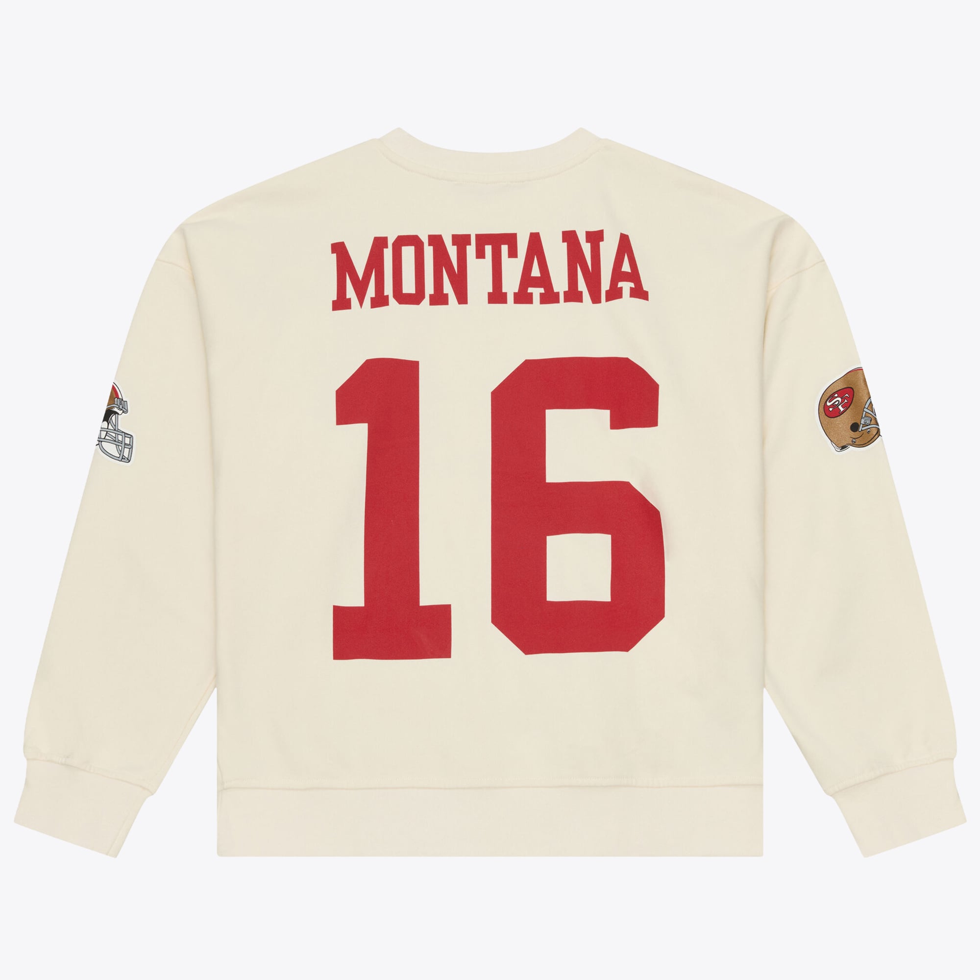 Sweat-shirt Mitchell & Ness Joe Montana crème pour femme, avec nom et numéro des 49ers de San Francisco