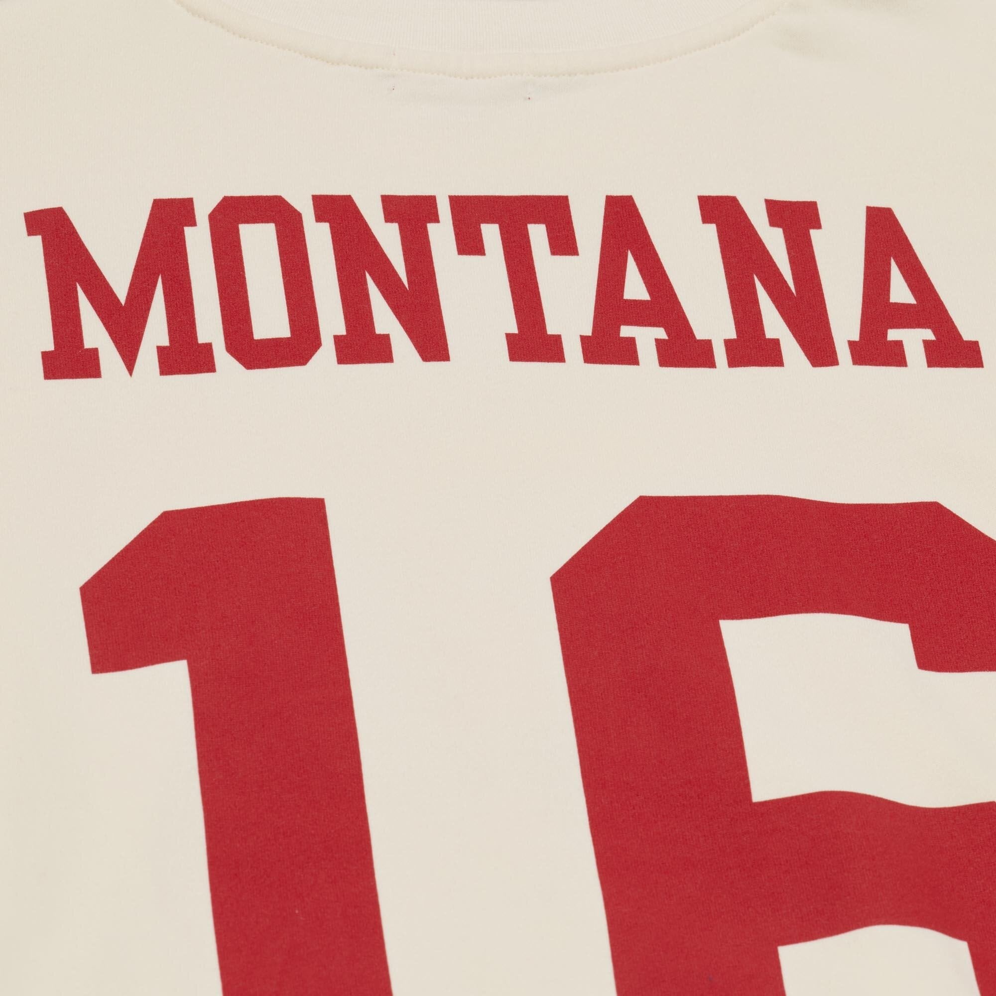 Sweat-shirt Mitchell & Ness Joe Montana crème pour femme, avec nom et numéro des 49ers de San Francisco
