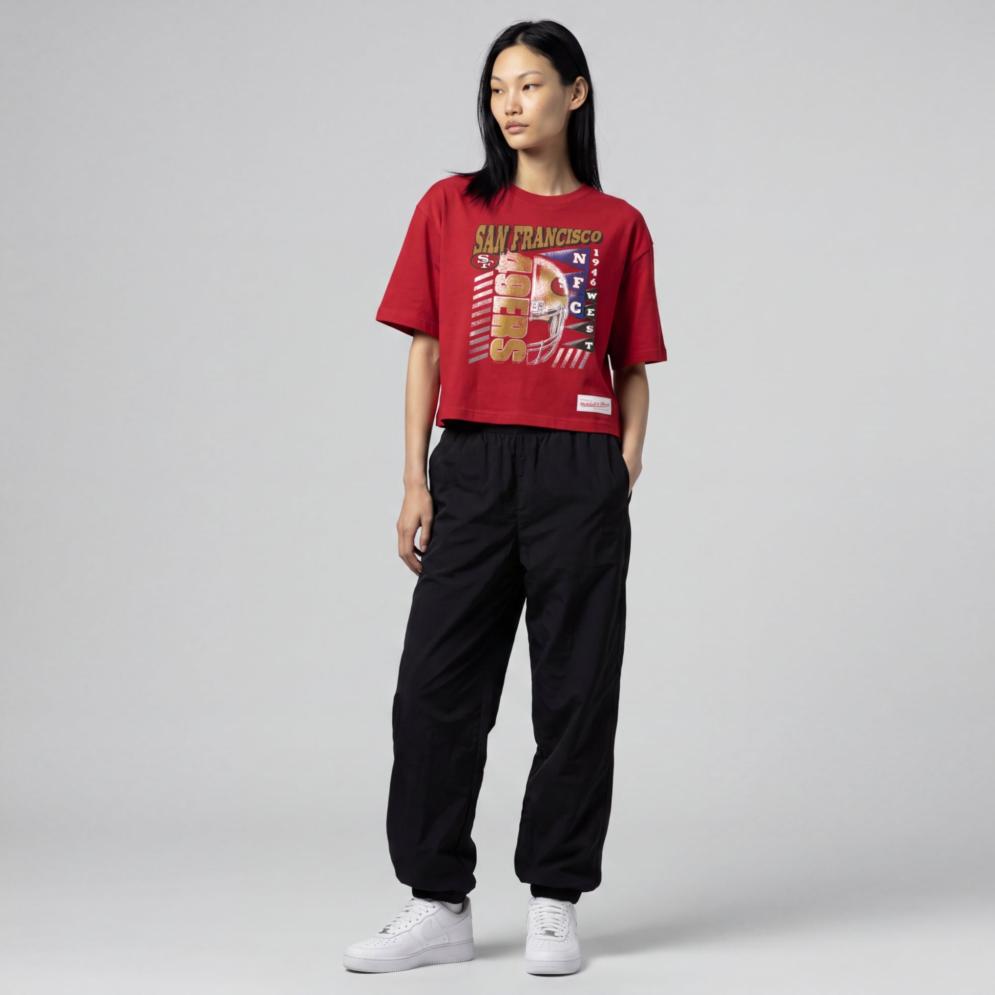 Women's Mitchell & Ness  Scarlet San Francisco 49ers Street Graphic Boxy Cropped T-Shirt