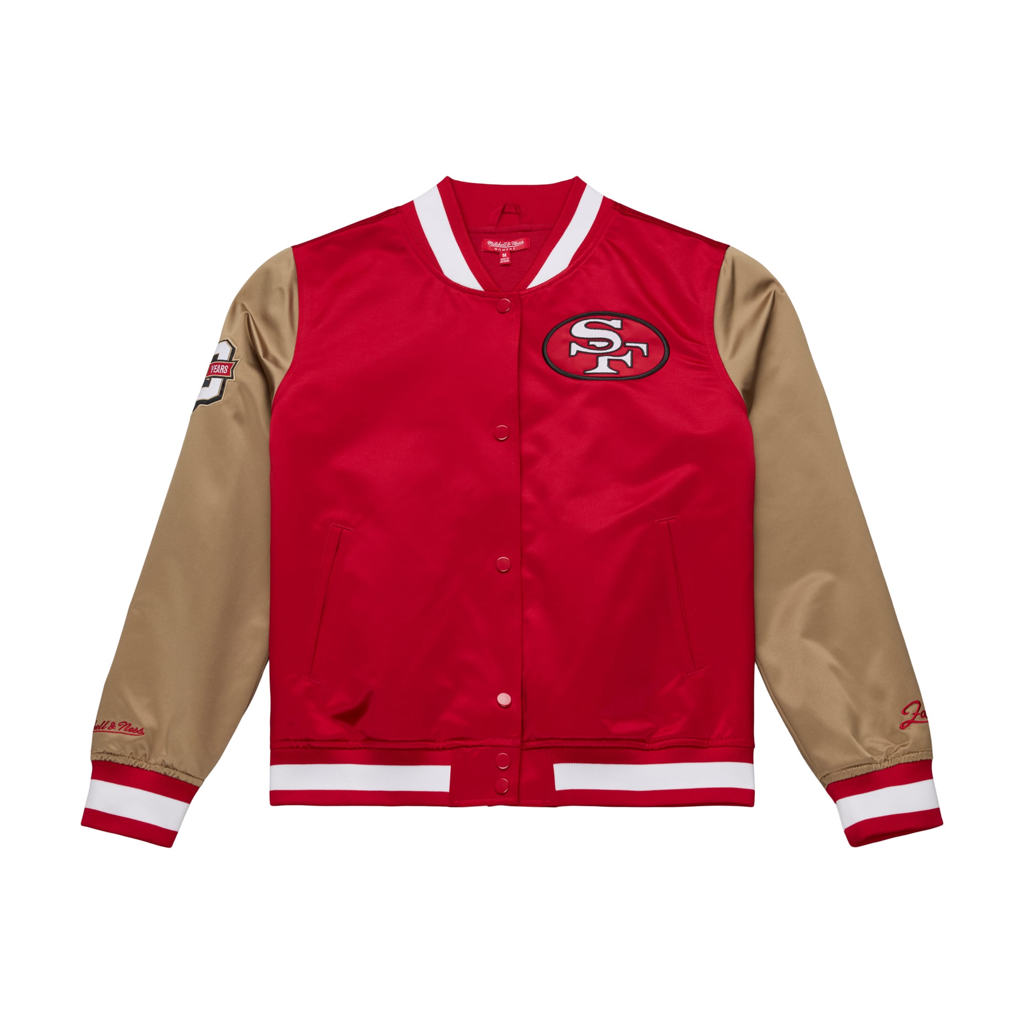Women's Mitchell & Ness Scarlet/Gold San Francisco 49ers 80th Anniversary Satin Full-Snap Jacket