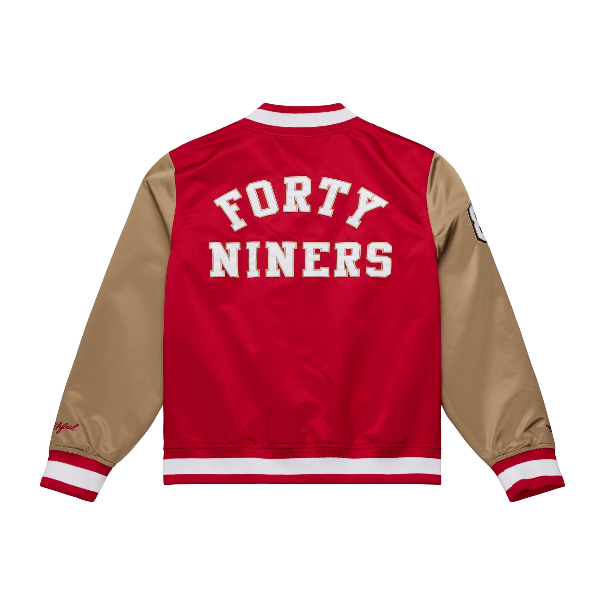 Women's Mitchell & Ness Scarlet/Gold San Francisco 49ers 80th Anniversary Satin Full-Snap Jacket