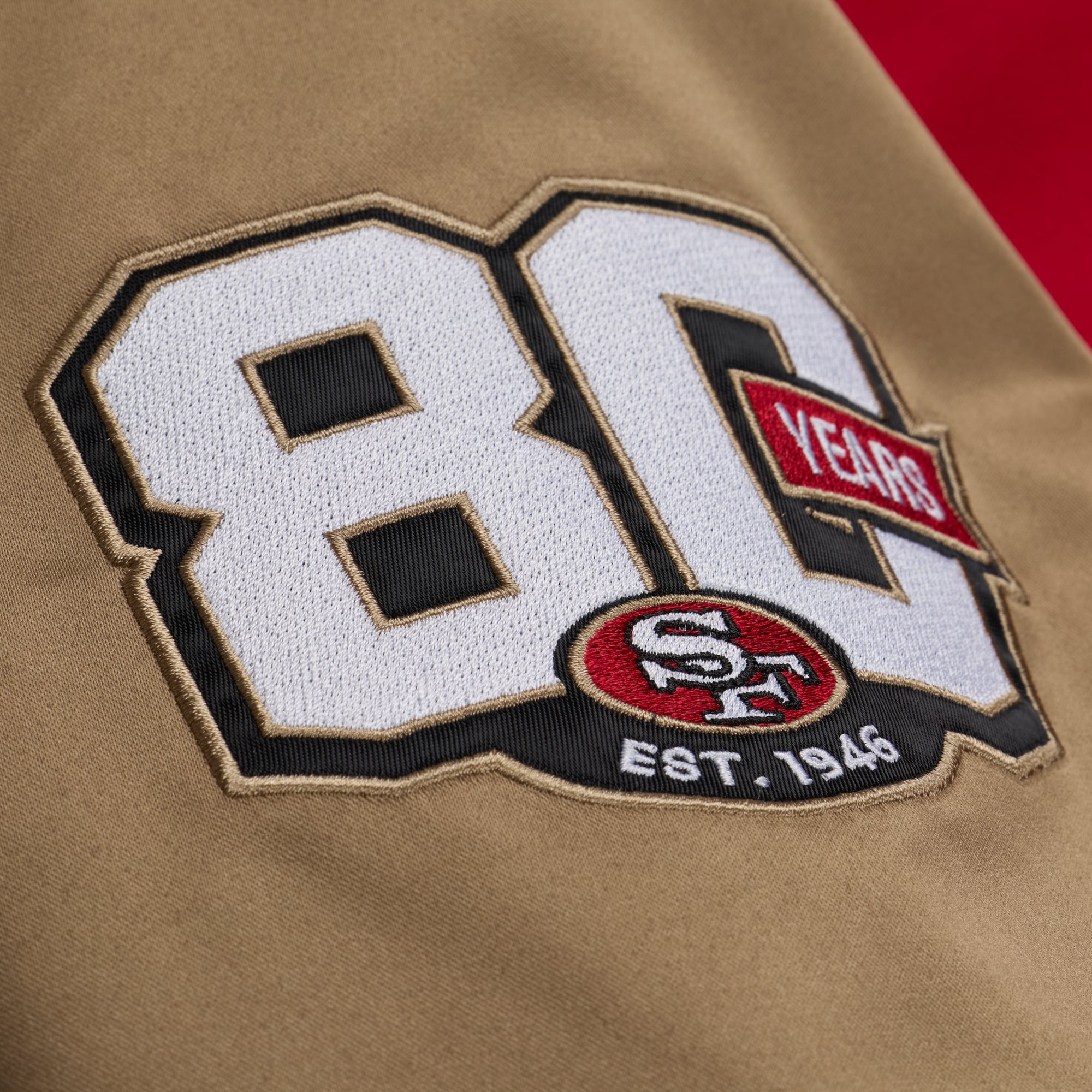Women's Mitchell & Ness Scarlet/Gold San Francisco 49ers 80th Anniversary Satin Full-Snap Jacket