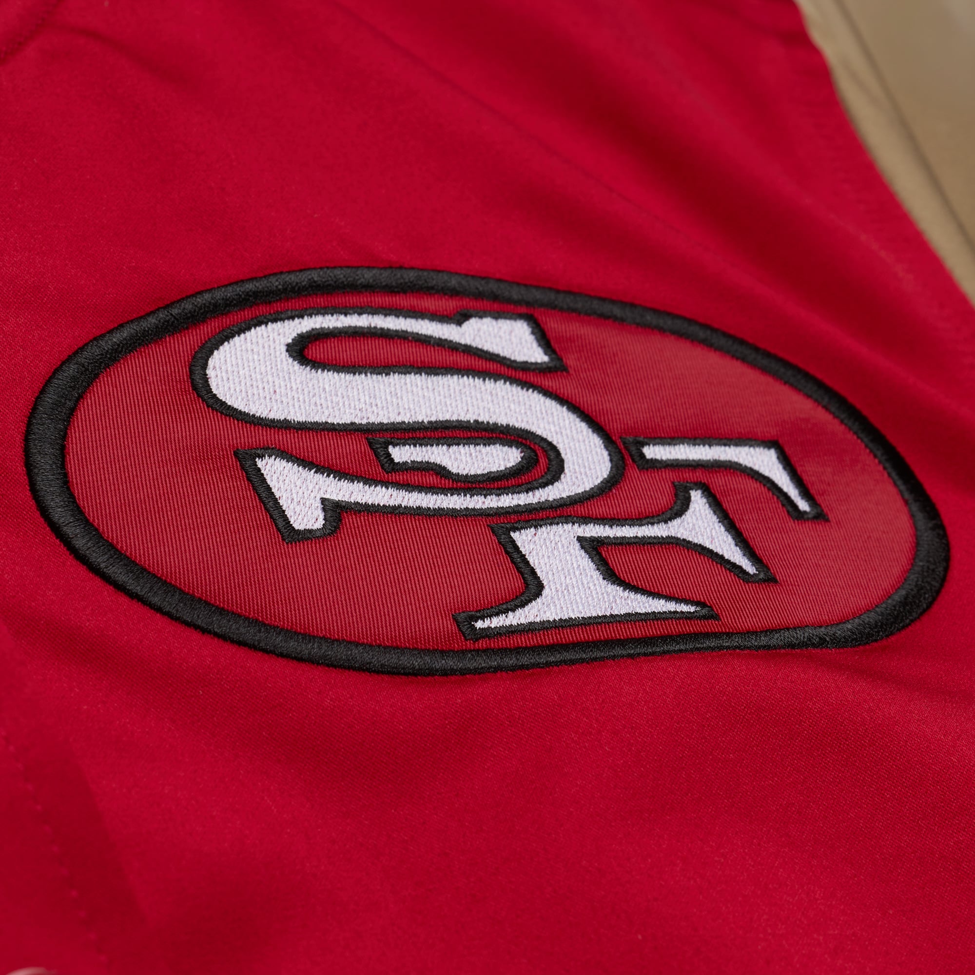 Women's Mitchell & Ness Scarlet/Gold San Francisco 49ers 80th Anniversary Satin Full-Snap Jacket