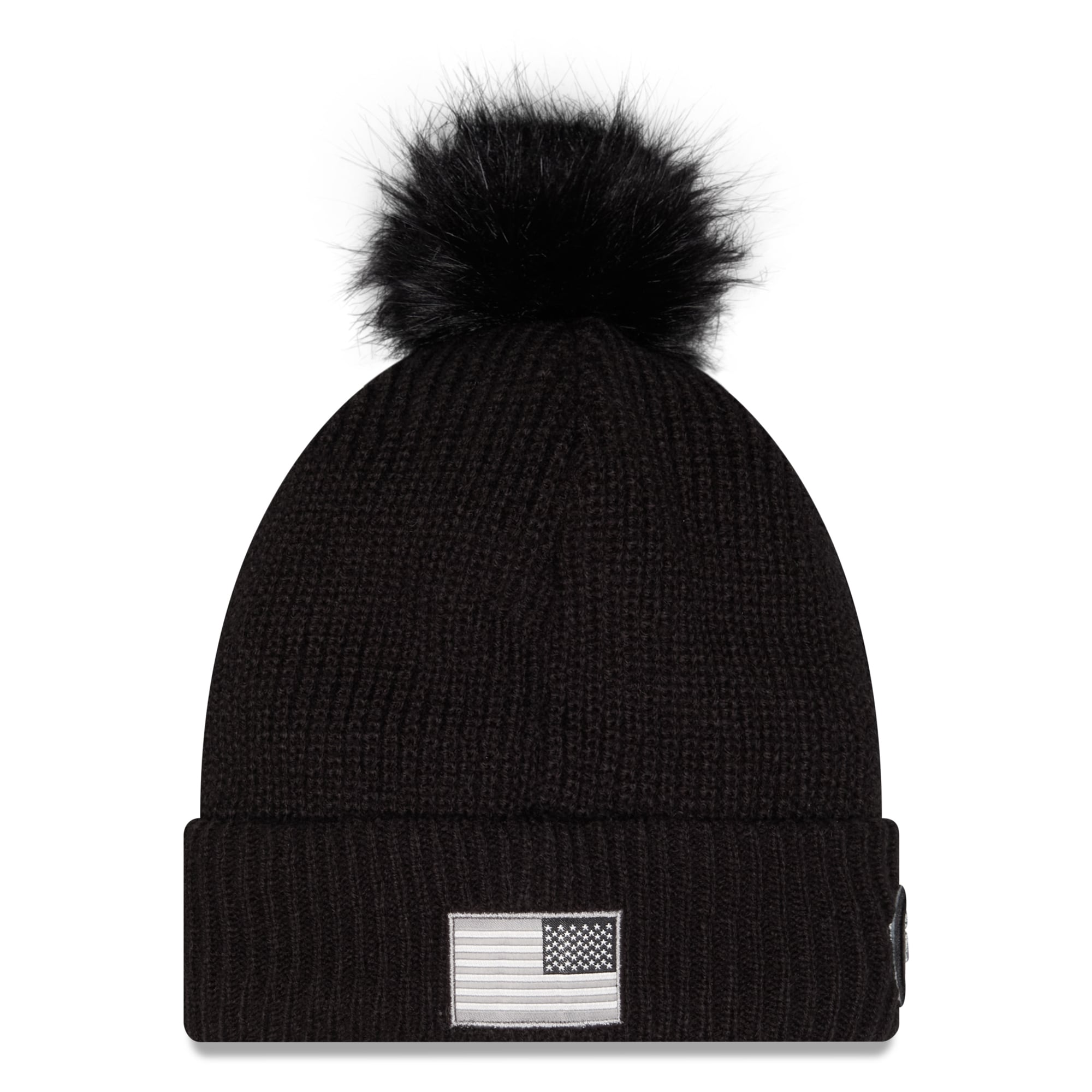 Bonnet à revers New Era noir pour femme, San Francisco 49ers 2026 Salute To Service, avec pompon