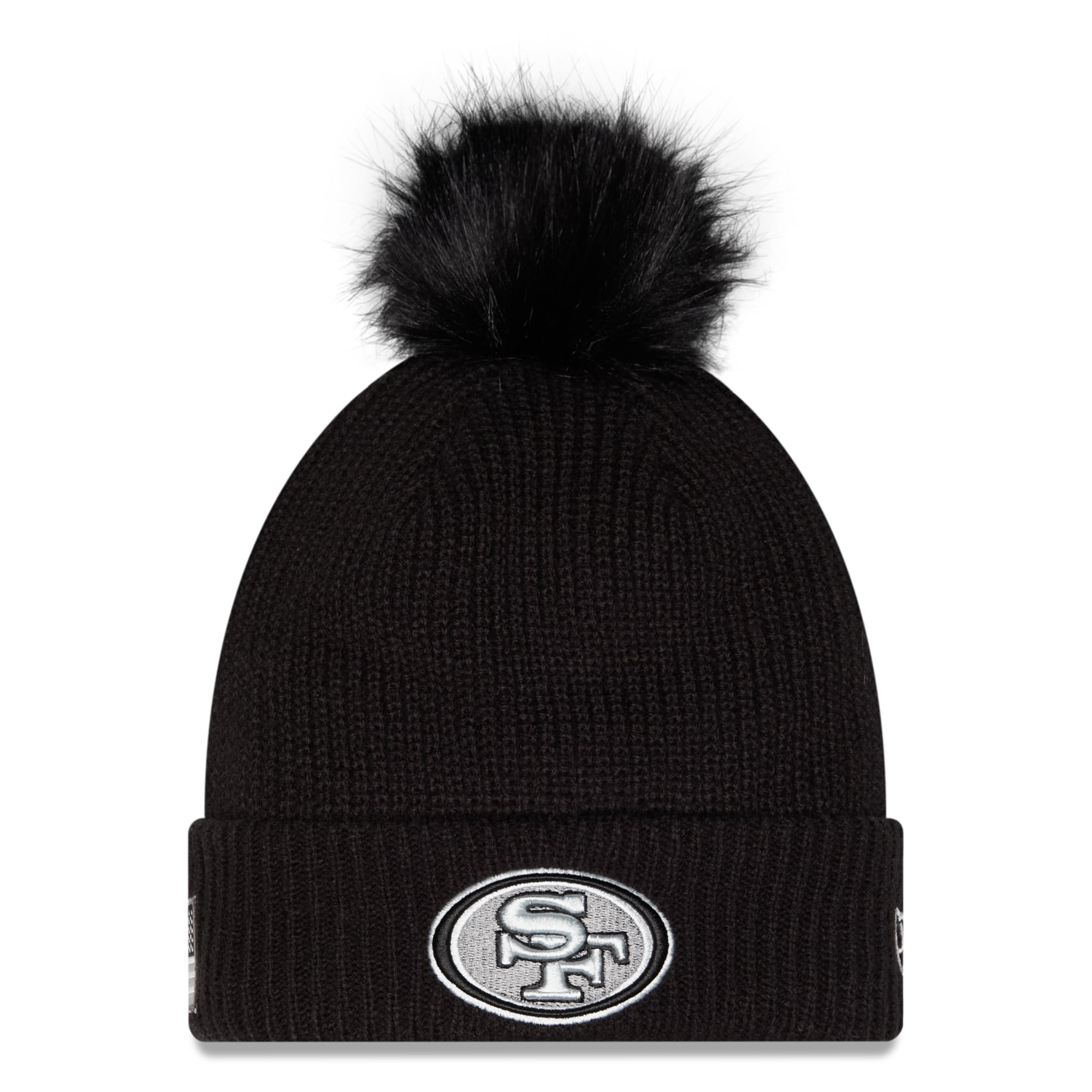 Bonnet à revers New Era noir pour femme, San Francisco 49ers 2026 Salute To Service, avec pompon
