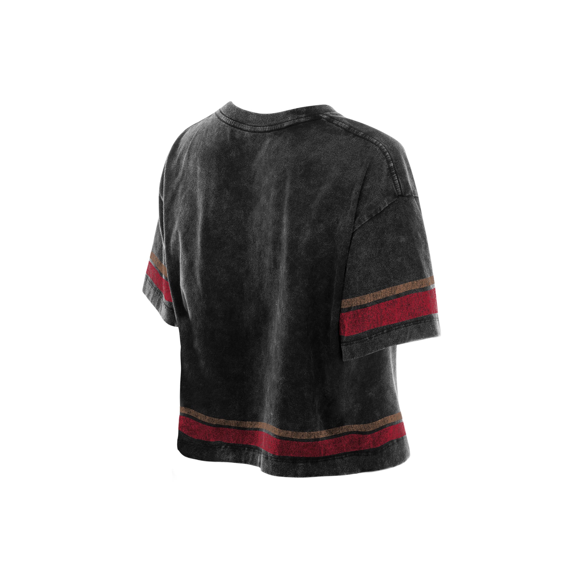 T-shirt court New Era noir pour femme, San Francisco 49ers Lifestyle, délavage minéral, coupe carrée