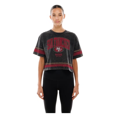 San Francisco 49ers New Era Women's Lifestyle Mineral Wash Boxy Cropped T-Shirt - Black
