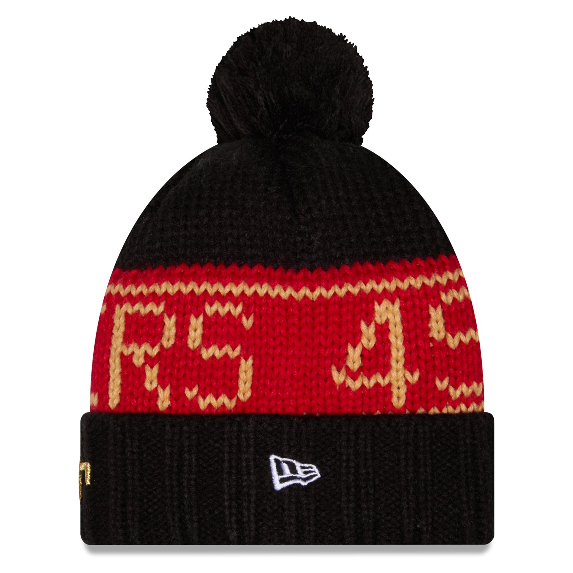 Bonnet à revers en maille avec pompon, collection Rivalries des 49ers de San Francisco, noir, de New Era pour femme
