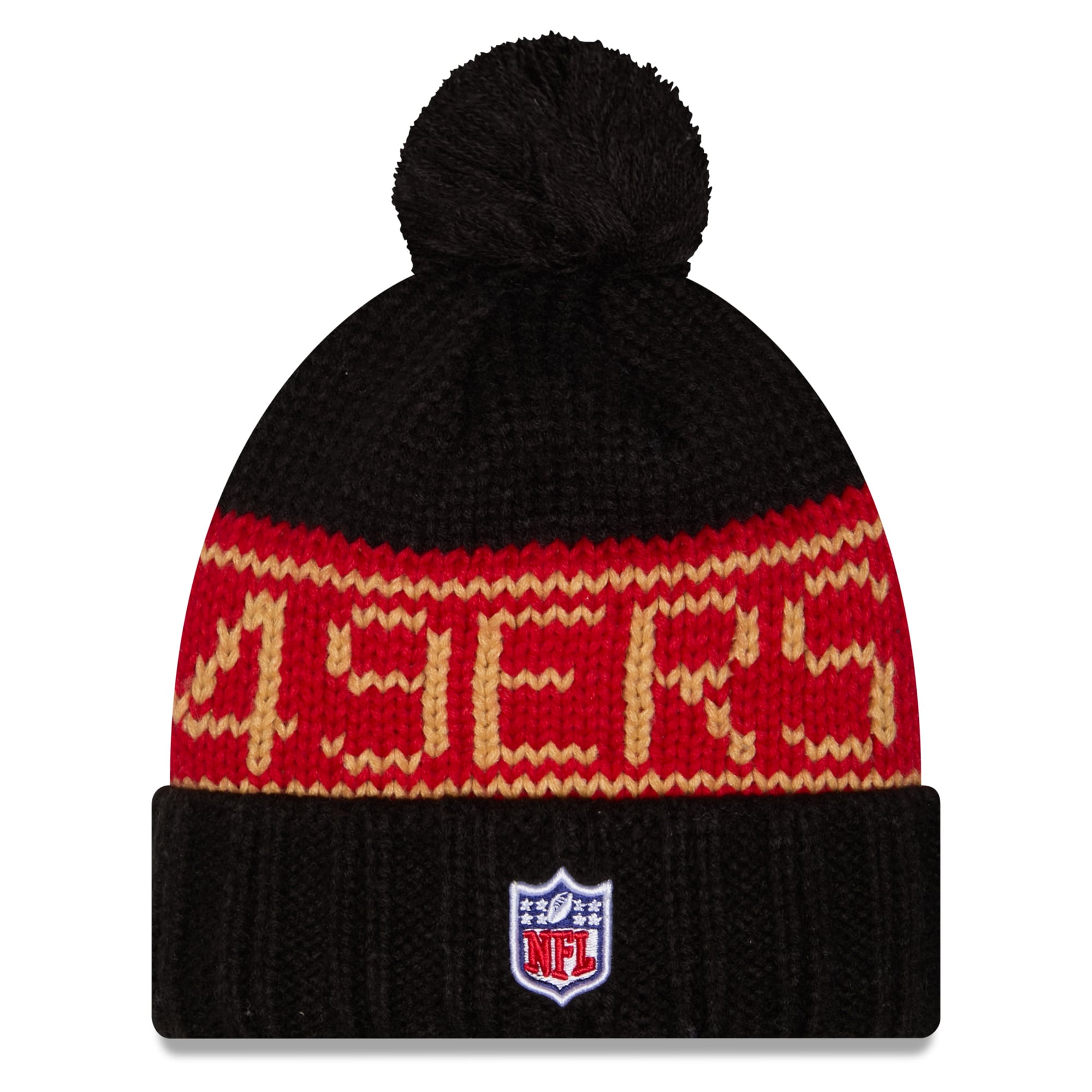 Bonnet à revers en maille avec pompon, collection Rivalries des 49ers de San Francisco, noir, de New Era pour femme