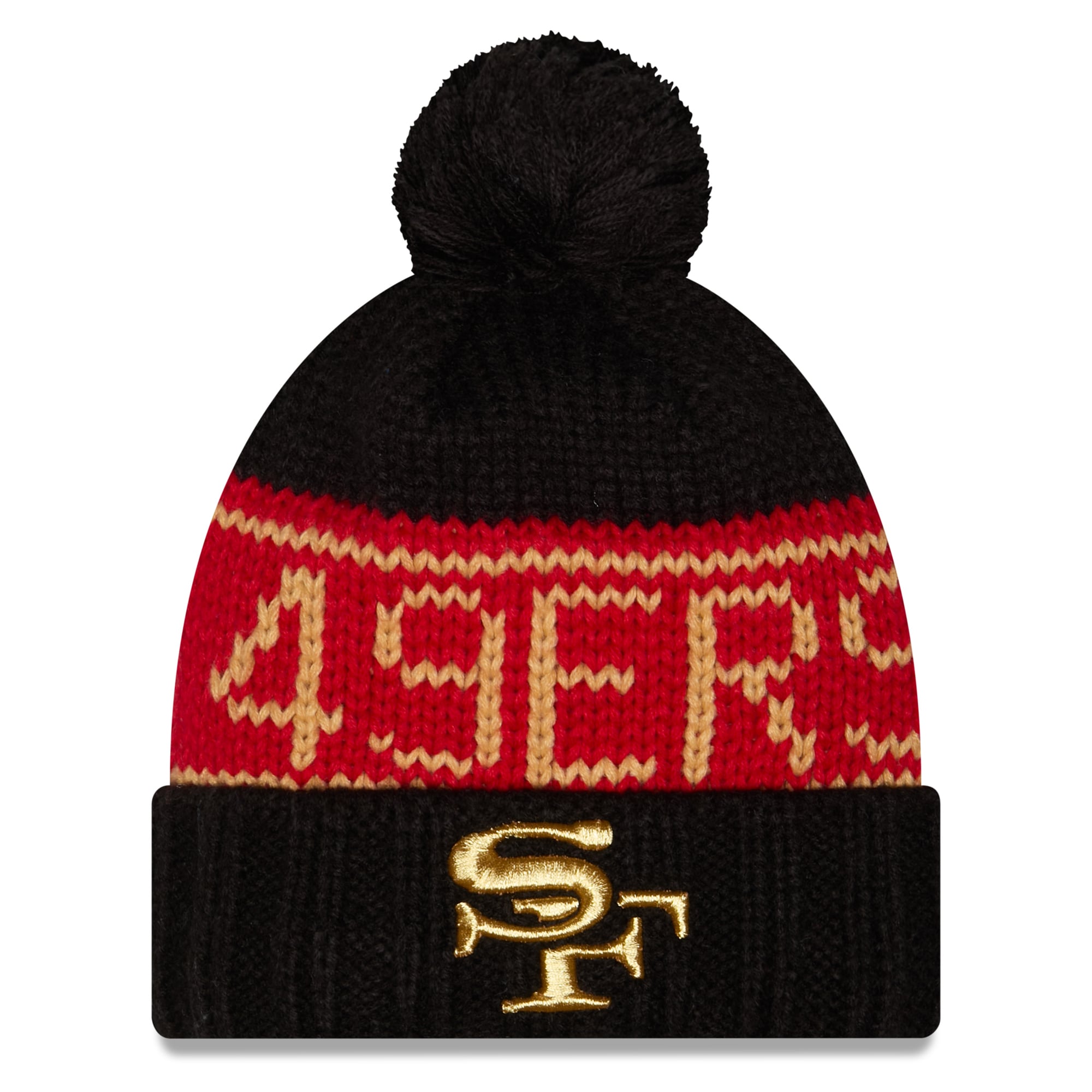 Bonnet à revers en maille avec pompon, collection Rivalries des 49ers de San Francisco, noir, de New Era pour femme
