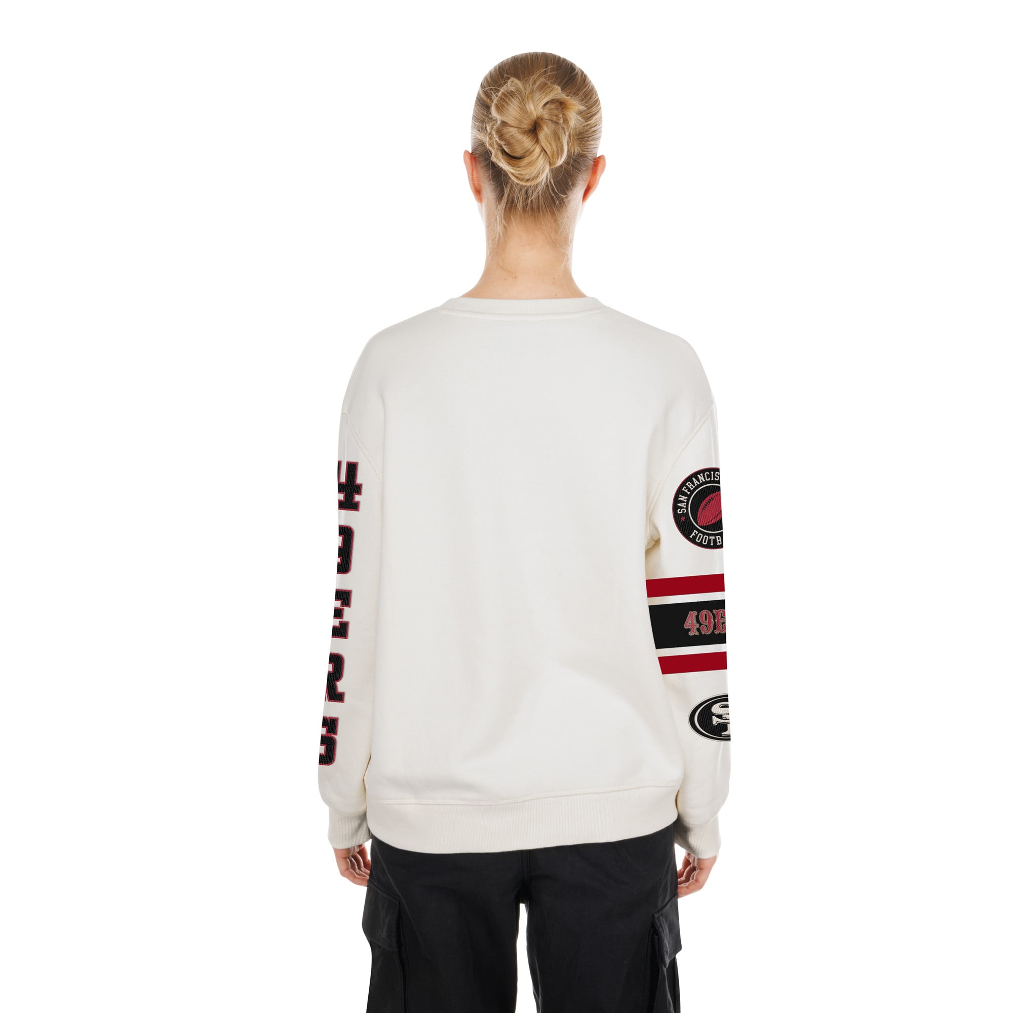 Sweat-shirt à col rond New Era crème pour femme, modèle académique des 49ers de San Francisco