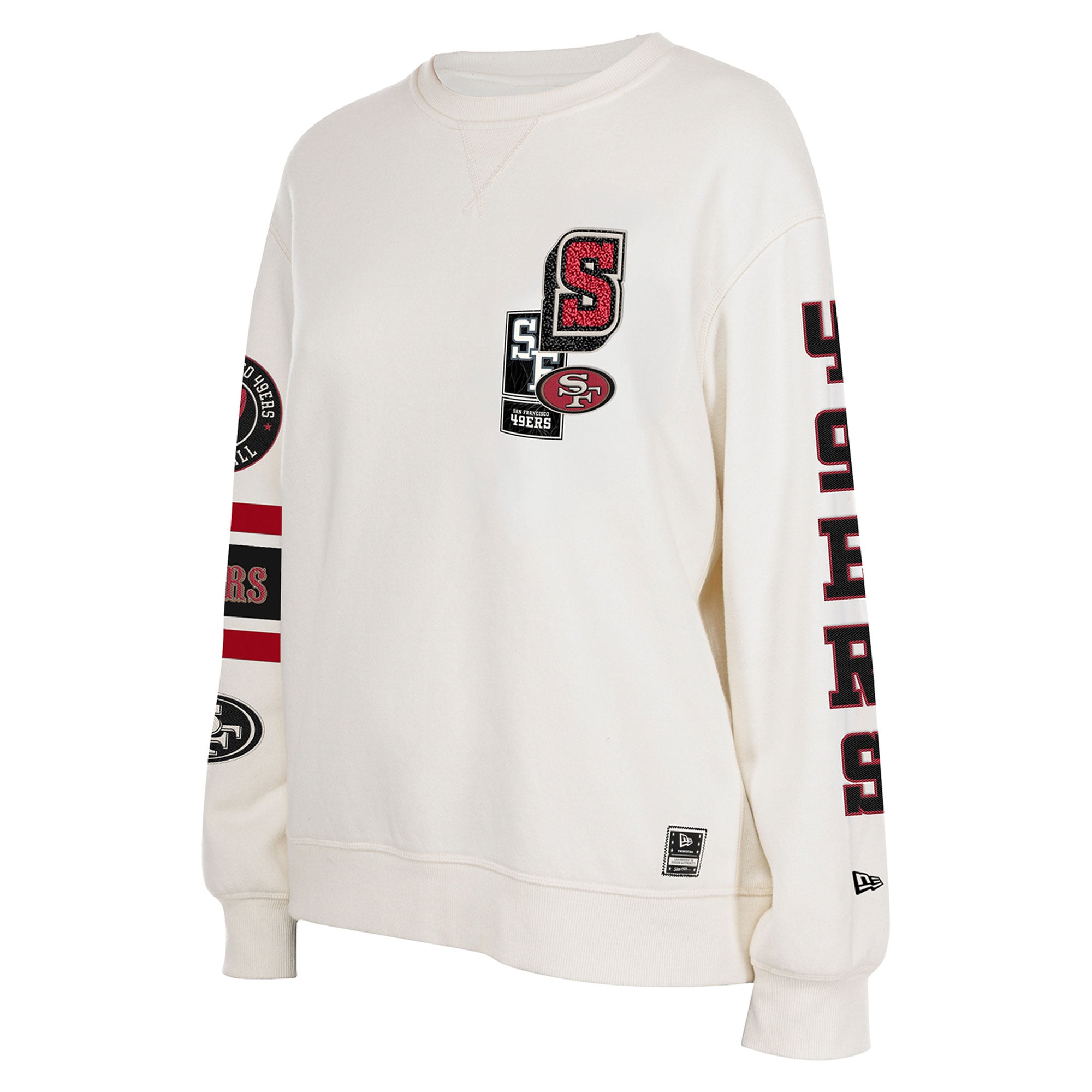 Sweat-shirt à col rond New Era crème pour femme, modèle académique des 49ers de San Francisco