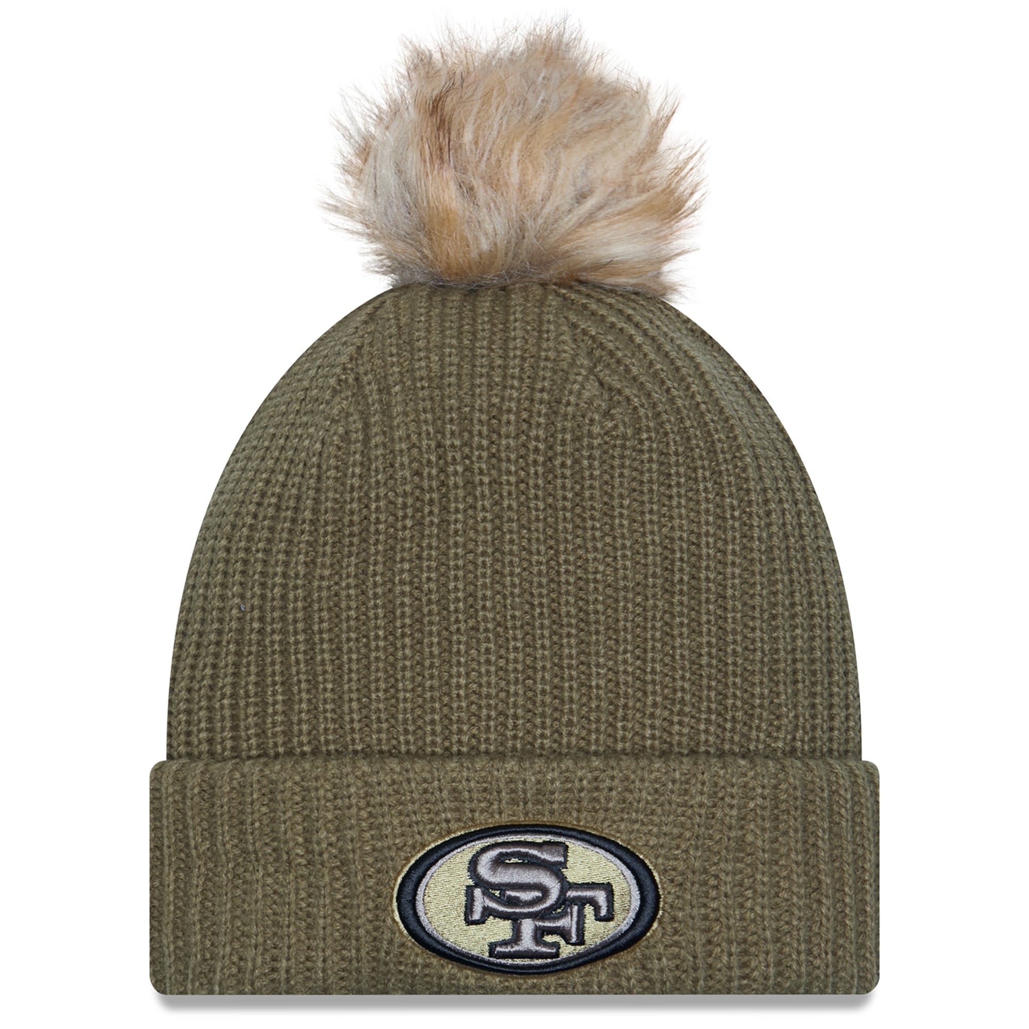 Women's New Era  Dark Green San Francisco 49ers 2025 Salute to Service Cuffed Knit Hat with Pom