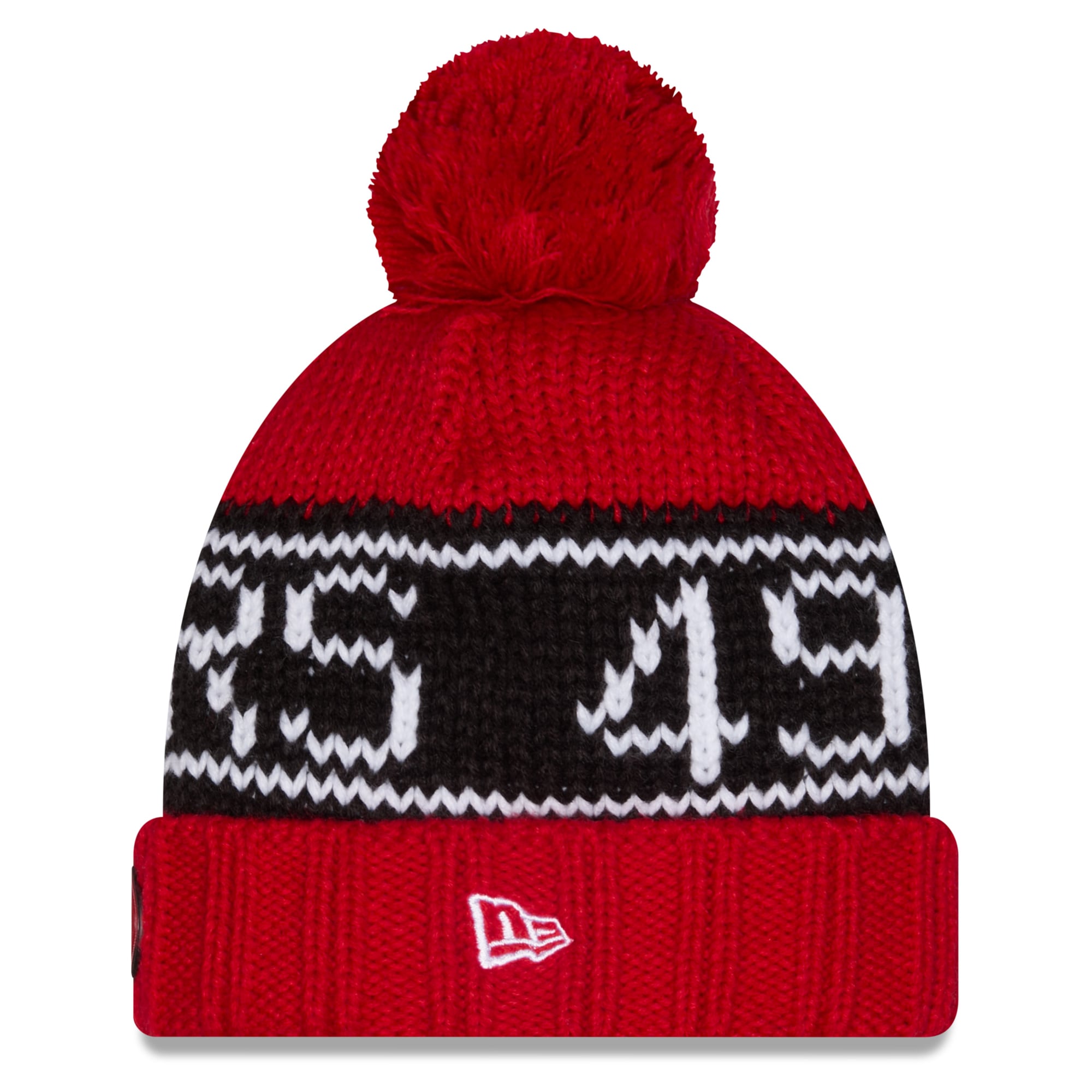 Bonnet d'hiver à revers New Era Scarlet San Francisco 49ers 2026 pour femme, avec pompon