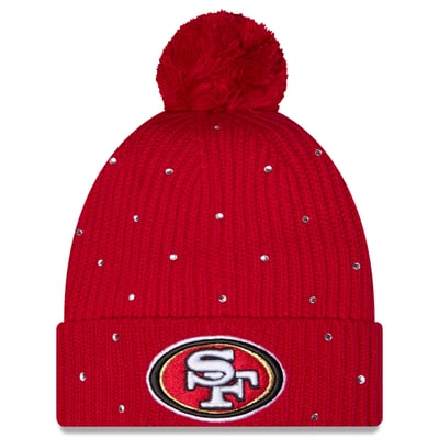 San Francisco 49ers New Era Women's Rhinestone Cuffed Knit Hat with Pom - Scarlet