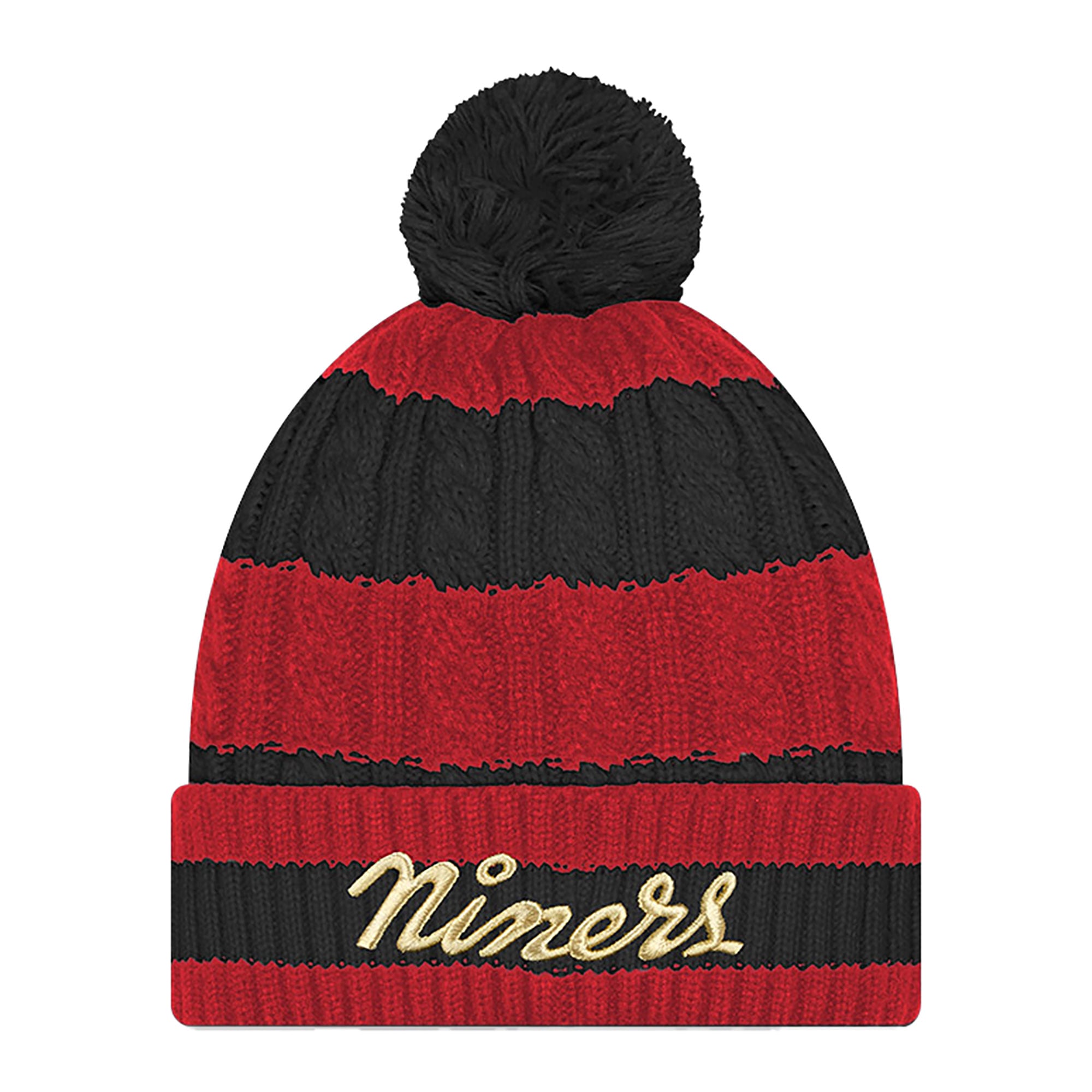 Women's New Era Scarlet San Francisco 49ers Rivalries Collection Fan Pack Braided Cuffed Knit Hat with Pom