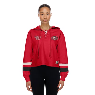 San Francisco 49ers New Era Women's Throwback Lace-Up Hoodie - Scarlet

