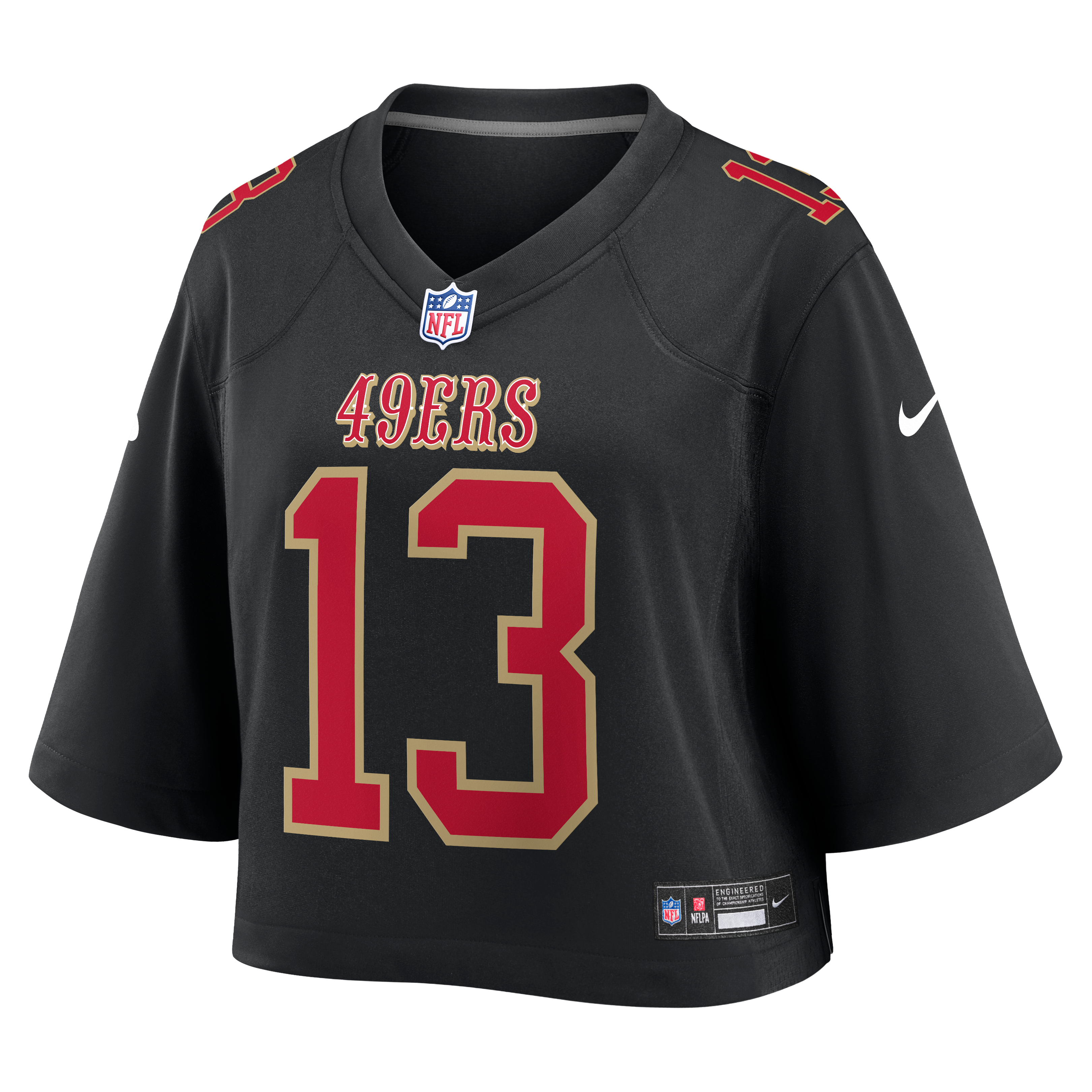 Maillot de match court Nike Brock Purdy noir des 49ers San Francisco pour femme