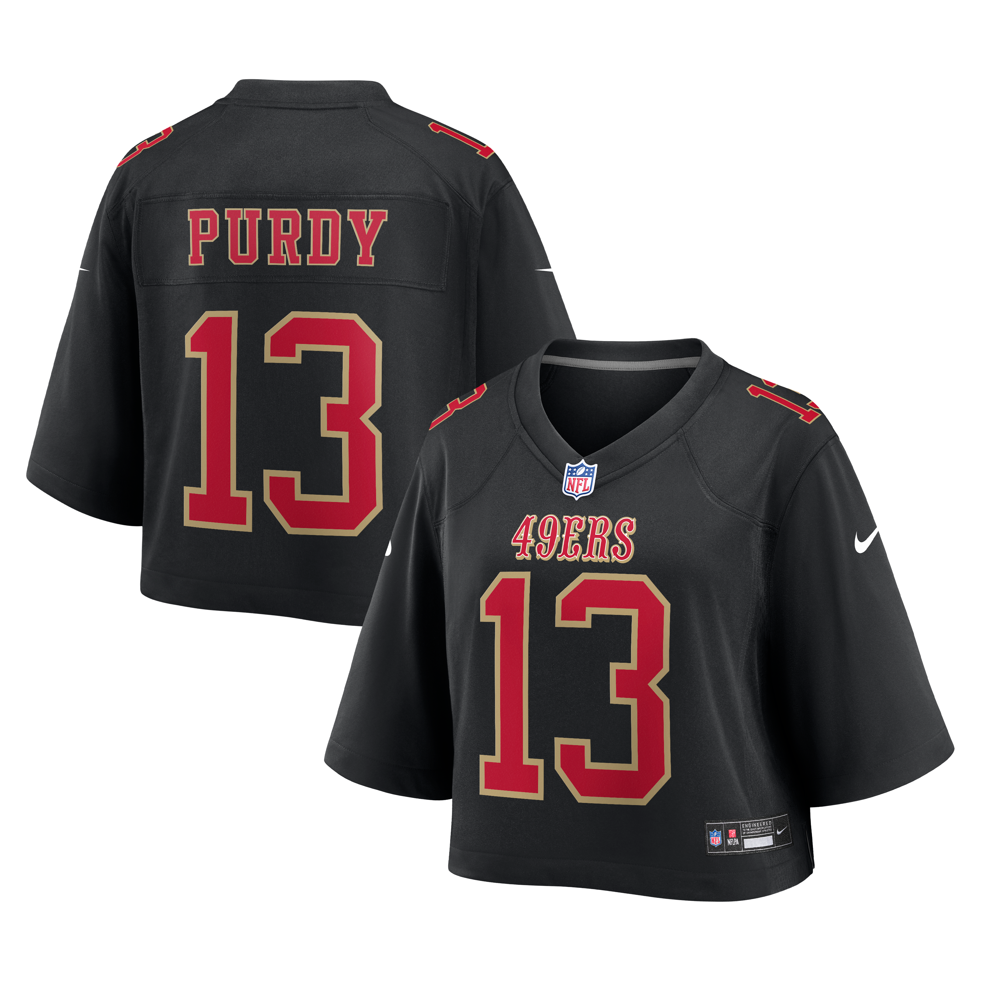 Maillot de match court Nike Brock Purdy noir des 49ers San Francisco pour femme