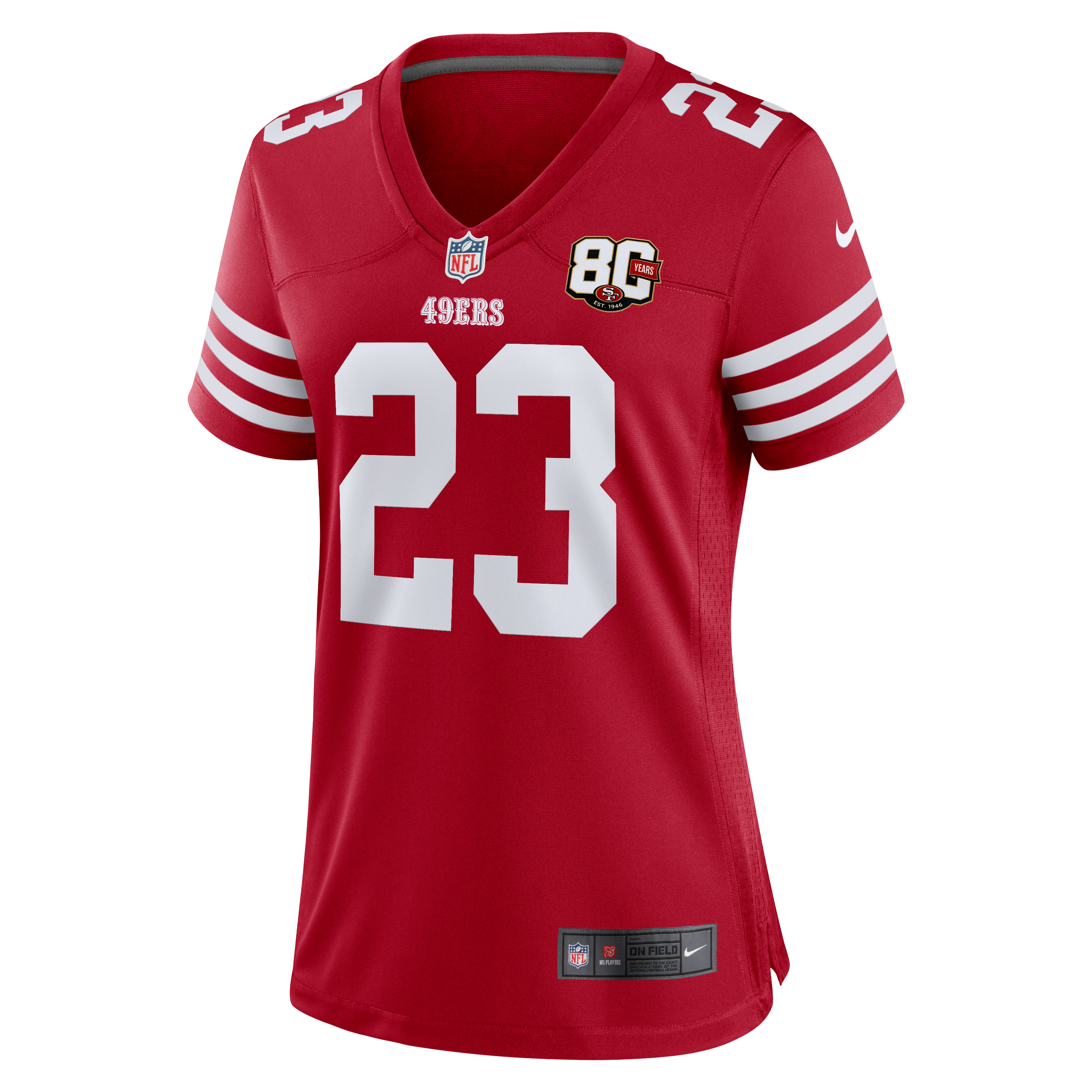 Women's Nike Christian McCaffrey Scarlet San Francisco 49ers 80th Anniversary Game Jersey