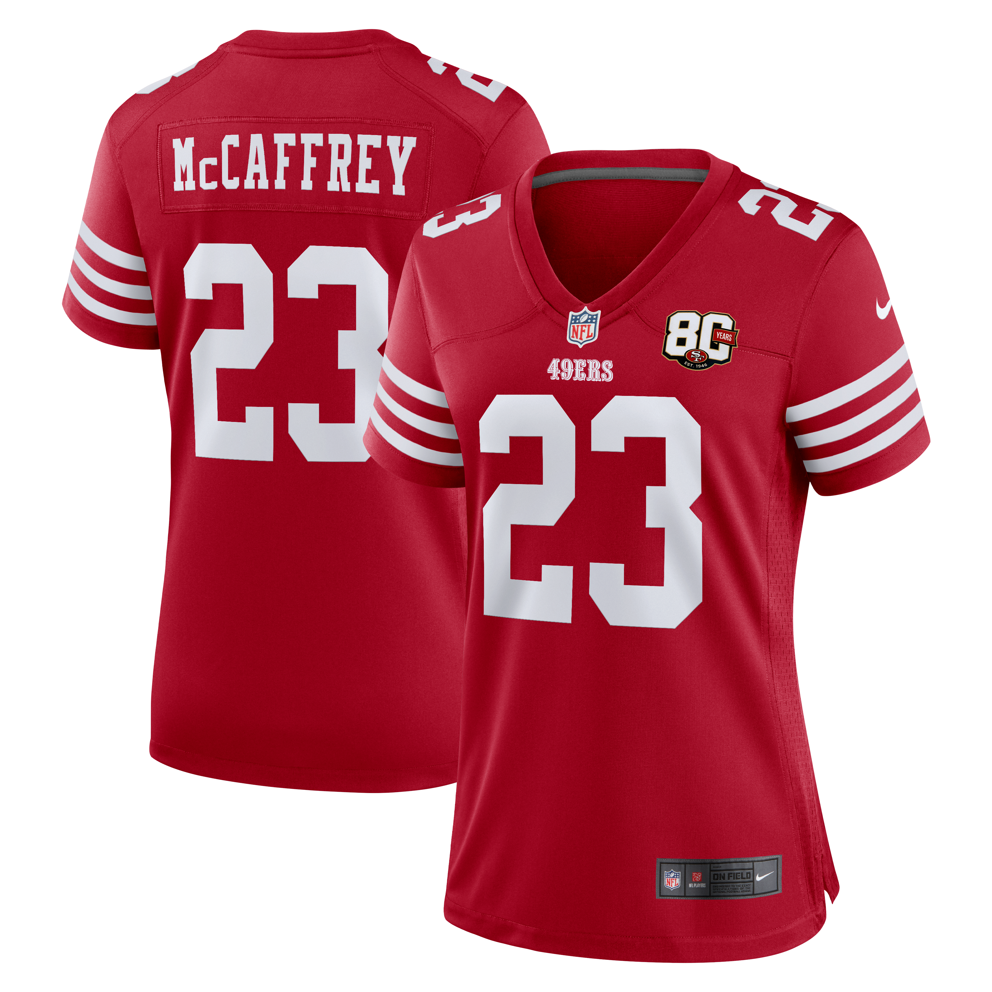 Women's Nike Christian McCaffrey Scarlet San Francisco 49ers 80th Anniversary Game Jersey